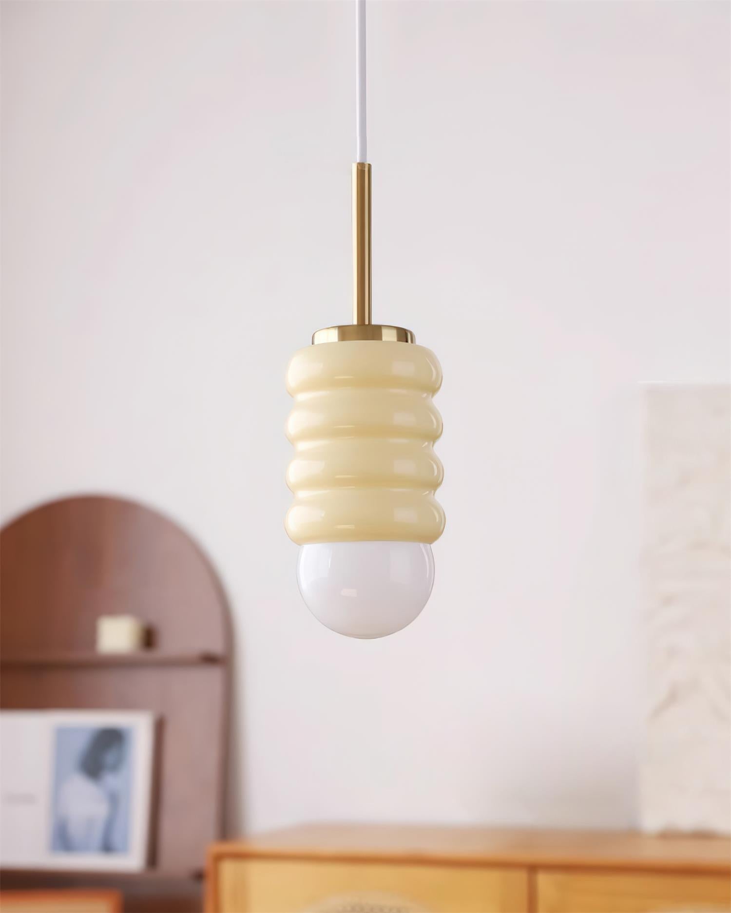 Pendant Light Ribbed Ceramic Brass Midcentury - Letslighting