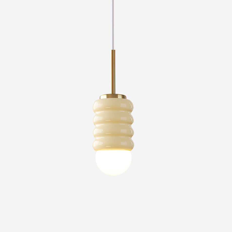 Pendant Light Ribbed Ceramic Brass Midcentury - Letslighting