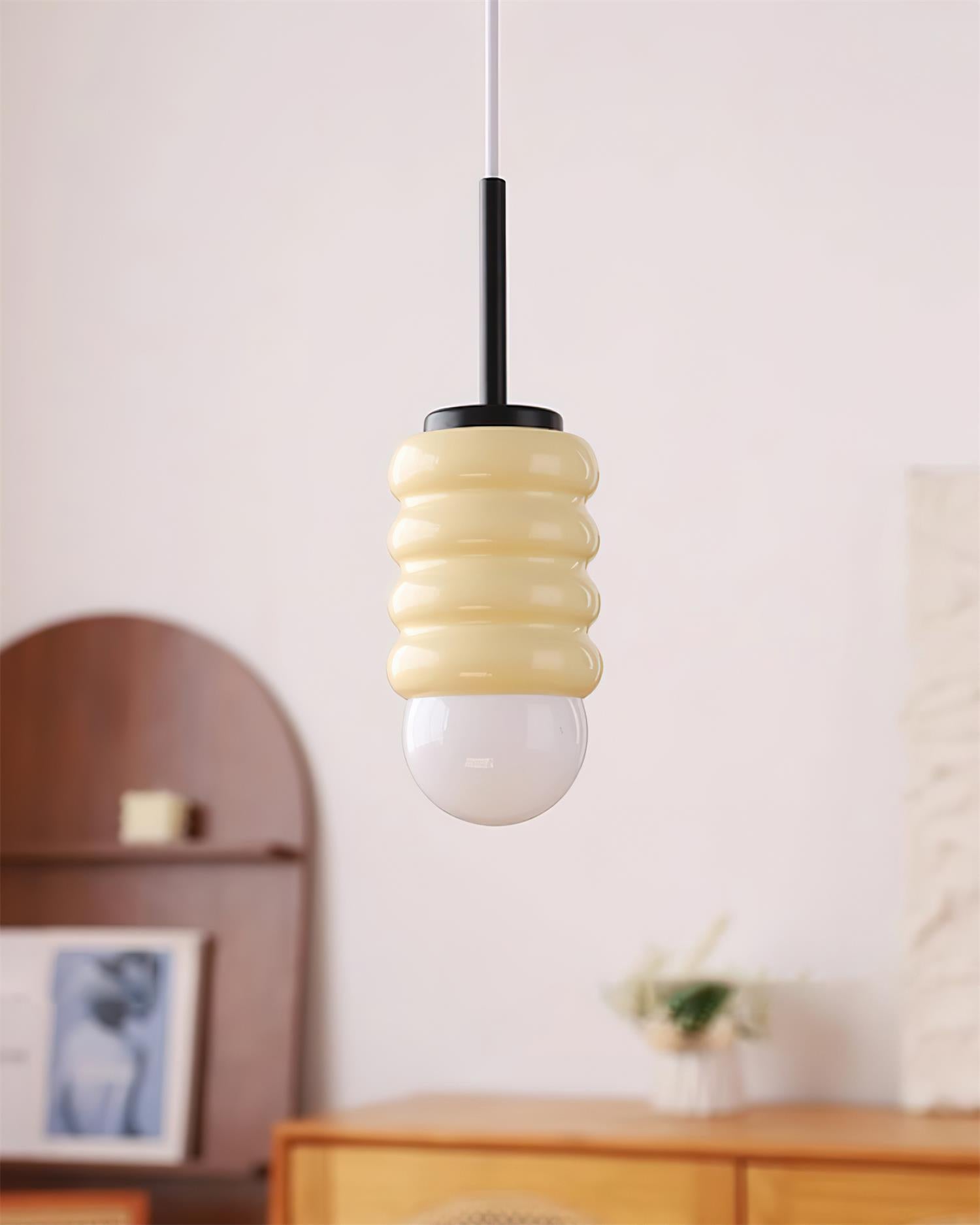 Pendant Light Ribbed Ceramic Brass Midcentury - Letslighting
