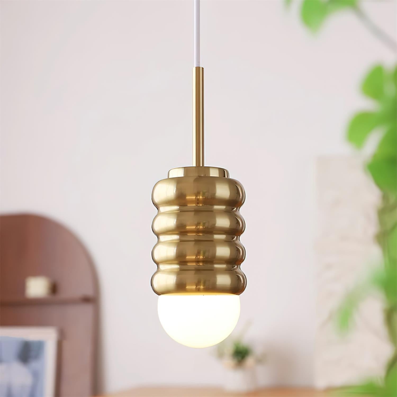 Pendant Light Ribbed Ceramic Brass Midcentury - Letslighting