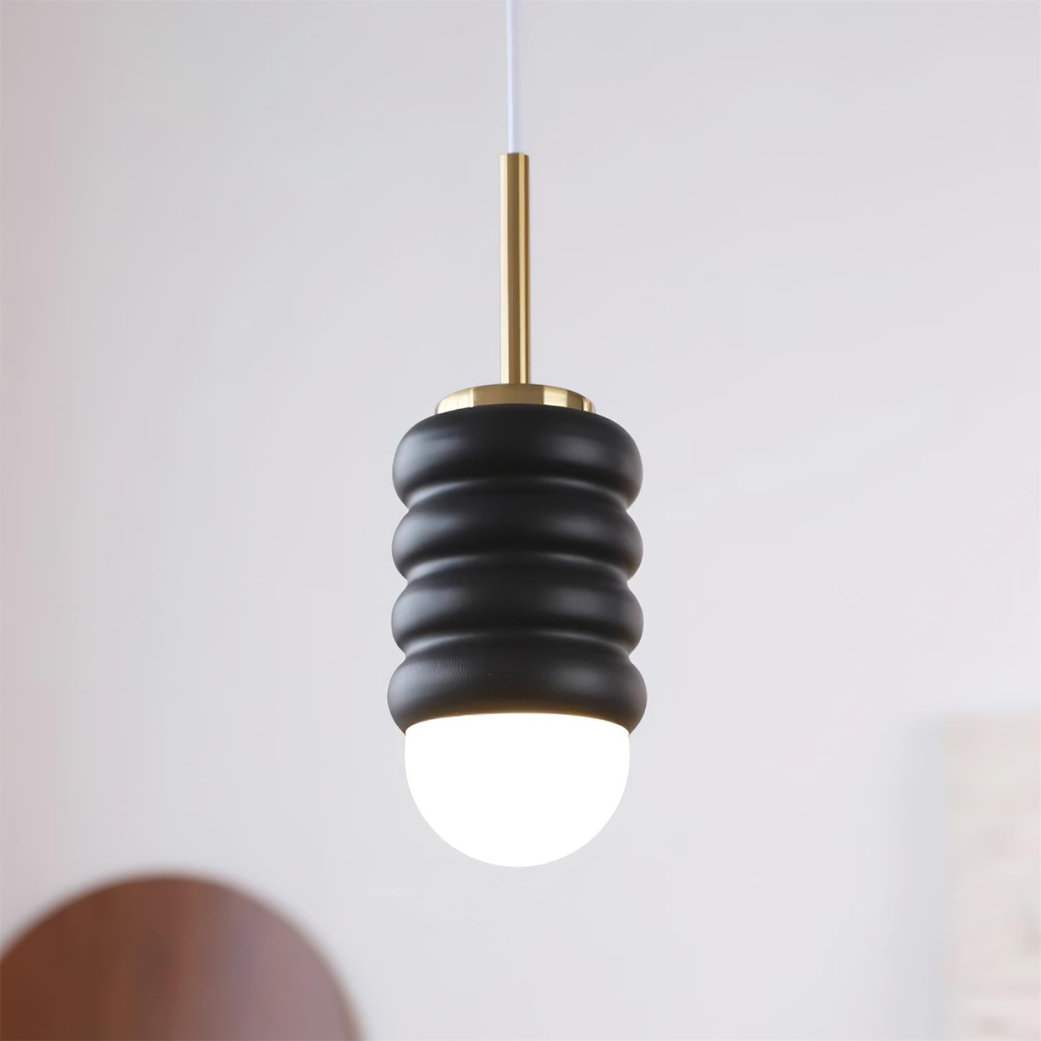 Pendant Light Ribbed Ceramic Brass Midcentury - Letslighting