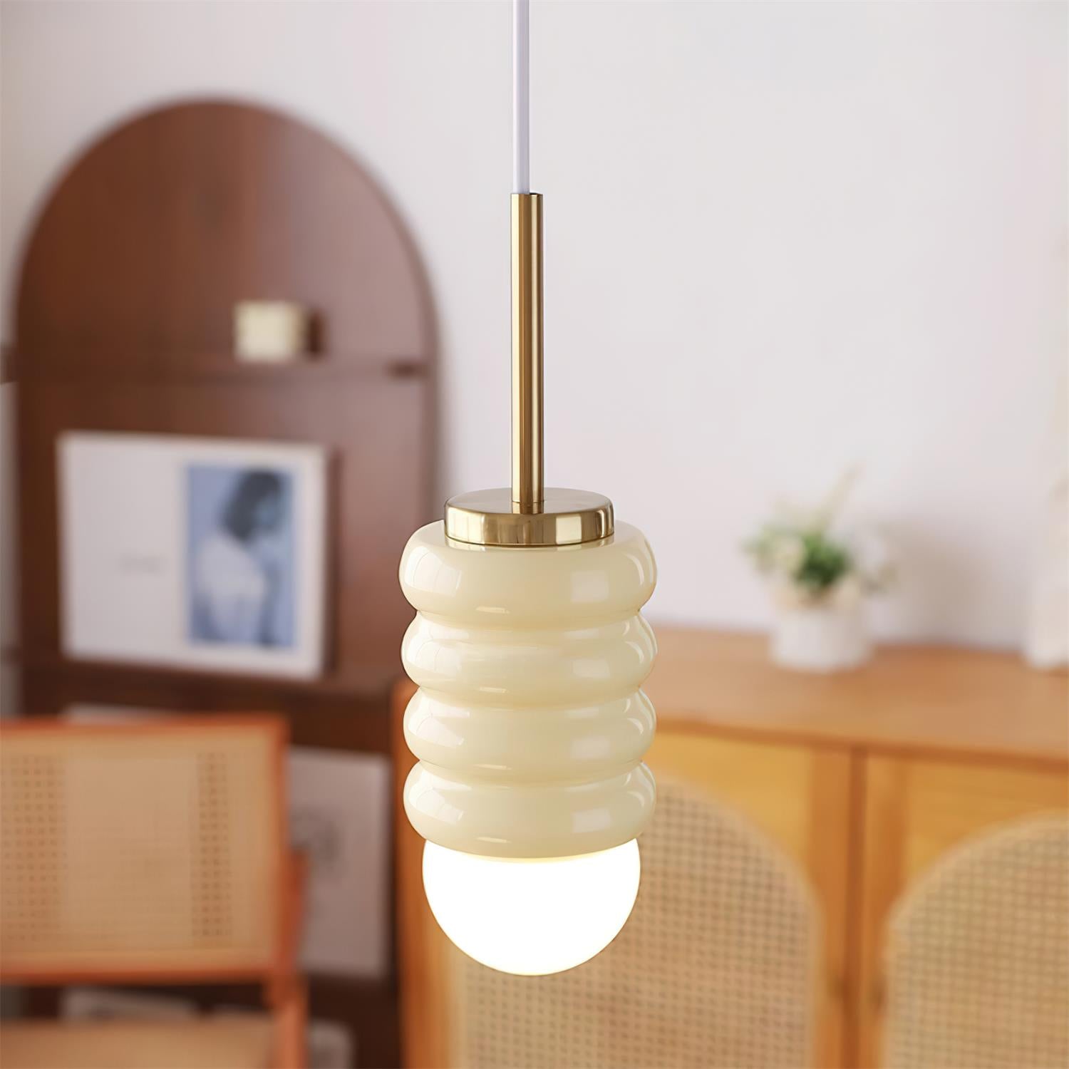 Pendant Light Ribbed Ceramic Brass Midcentury - Letslighting