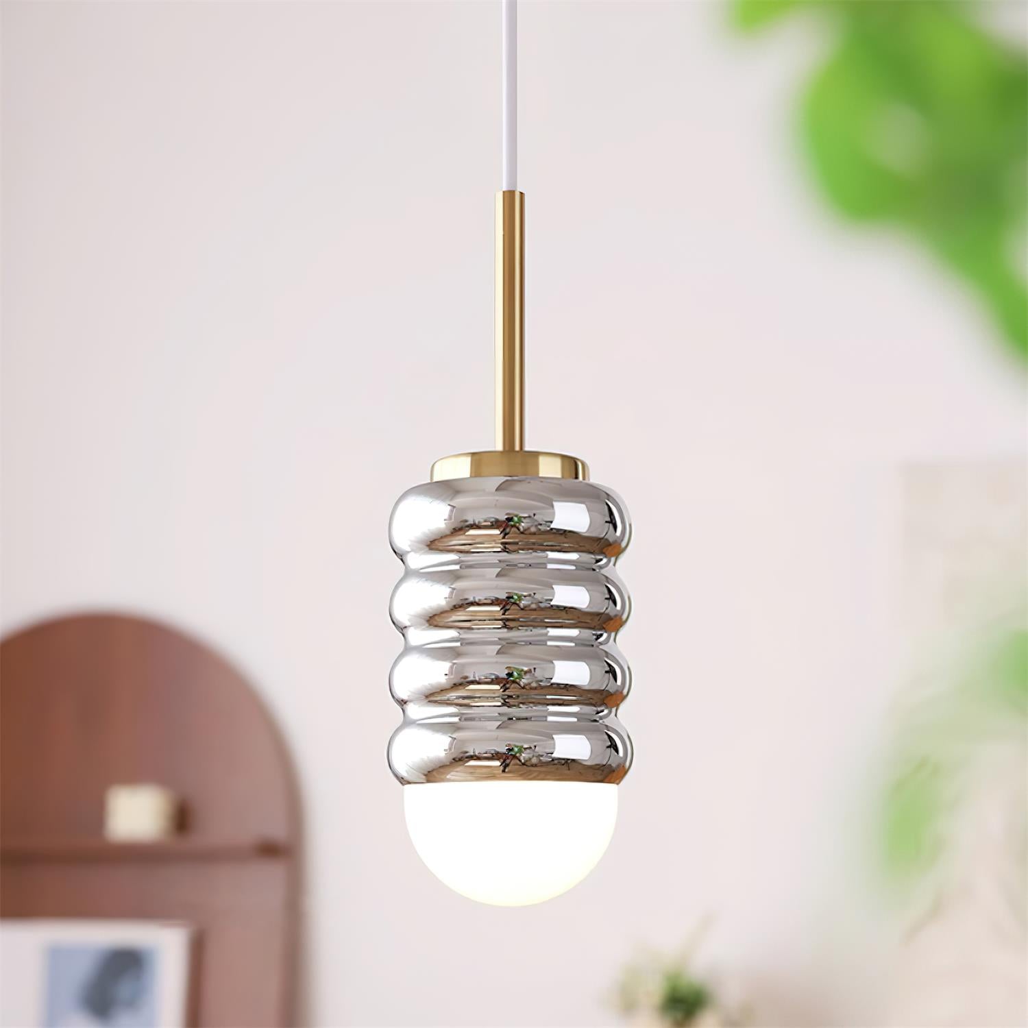 Pendant Light Ribbed Ceramic Brass Midcentury - Letslighting
