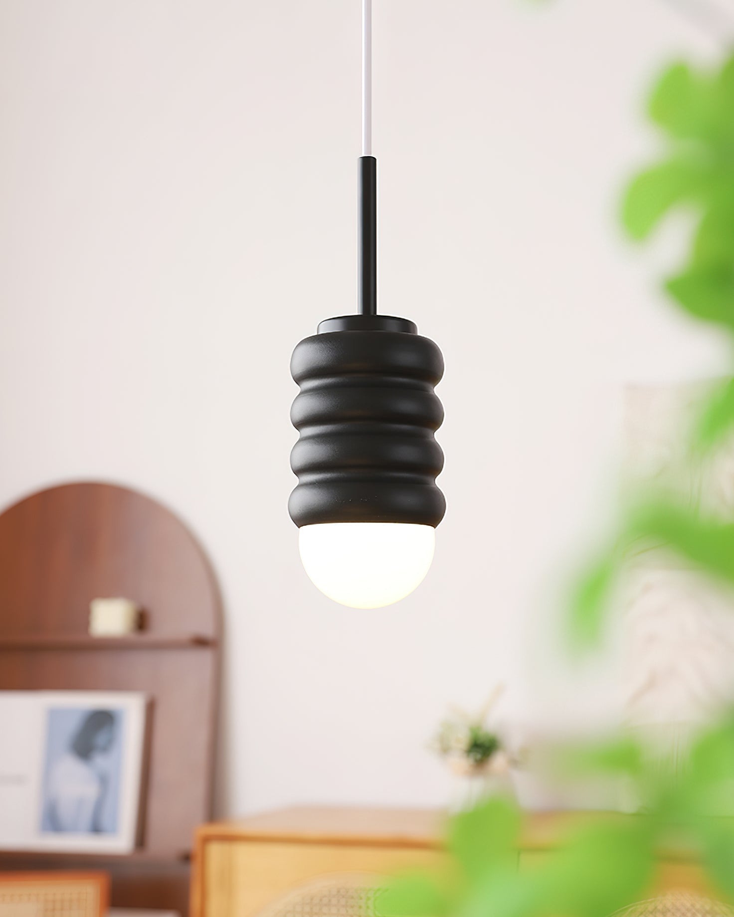 Pendant Light Ribbed Ceramic Brass Midcentury - Letslighting