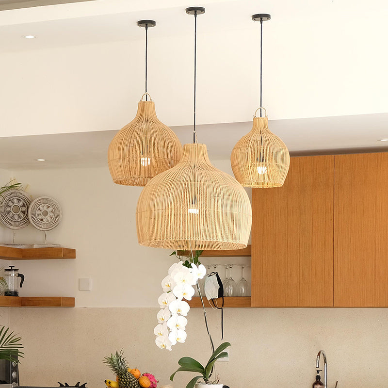 Muto Vintage Hecho a Mano Ratán Lámpara Colgante Natural Madera Salón