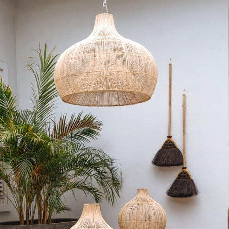 Muto Vintage Hecho a Mano Ratán Lámpara Colgante Natural Madera Salón