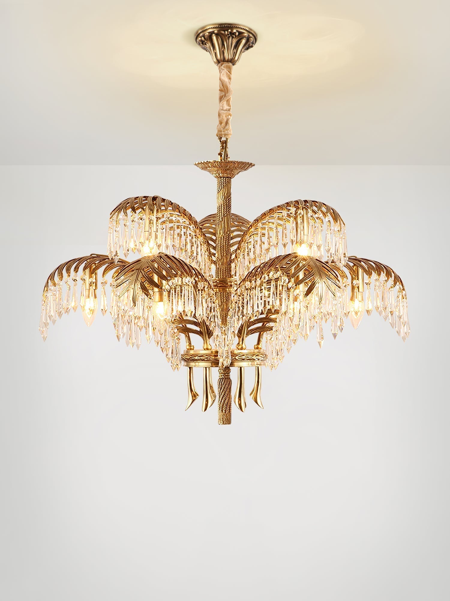 Zenith Luxury Palm Leaf Brass Crystal Chandelier - Lamp Copper