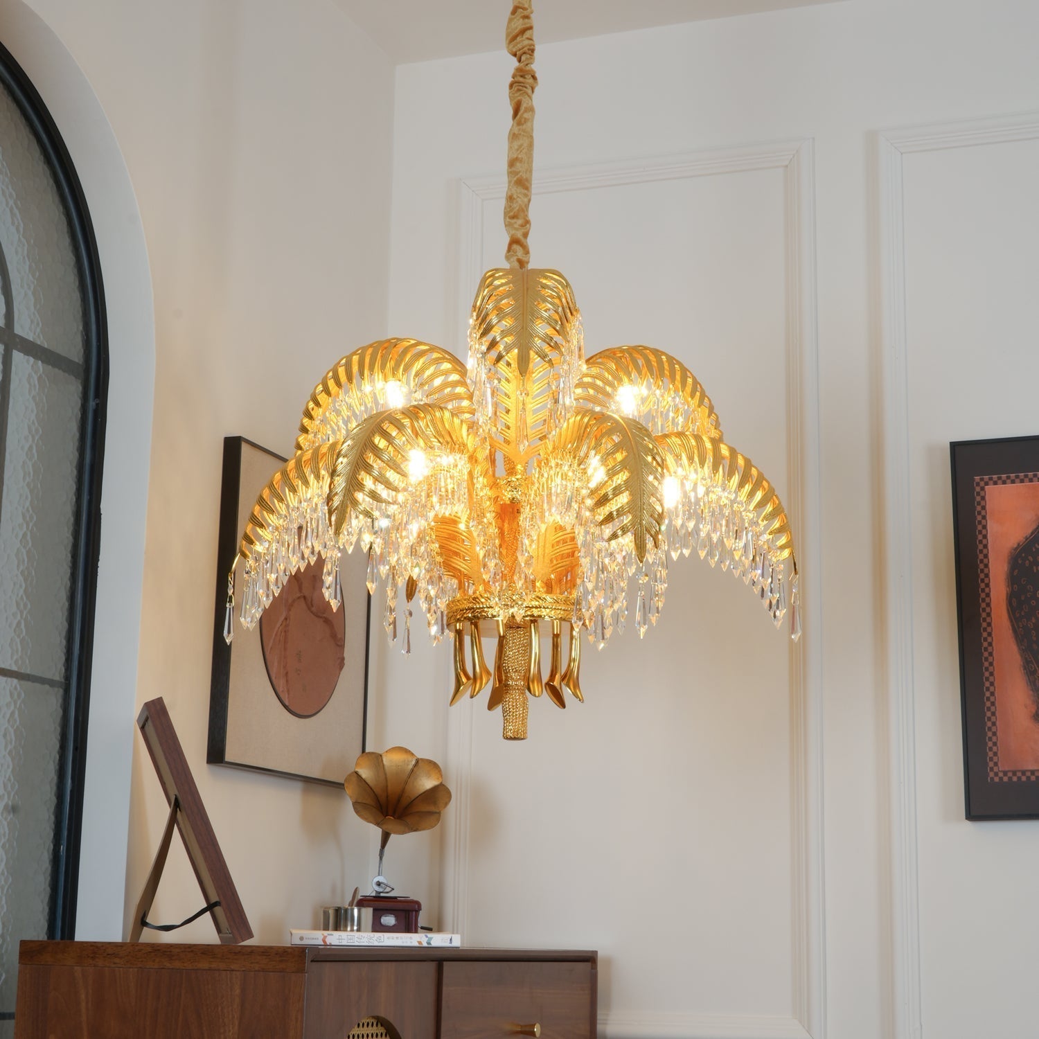 Zenith Luxury Palm Leaf Brass Crystal Chandelier - Lamp Copper