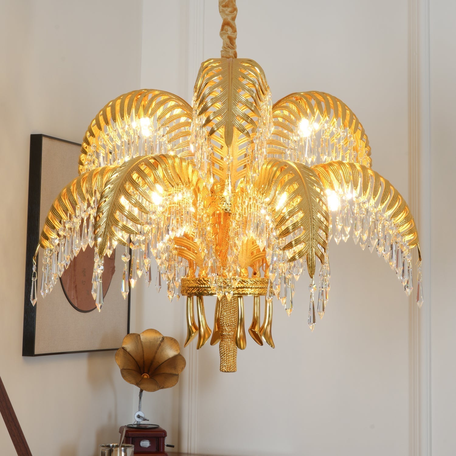 Zenith Luxury Palm Leaf Brass Crystal Chandelier - Lamp Copper