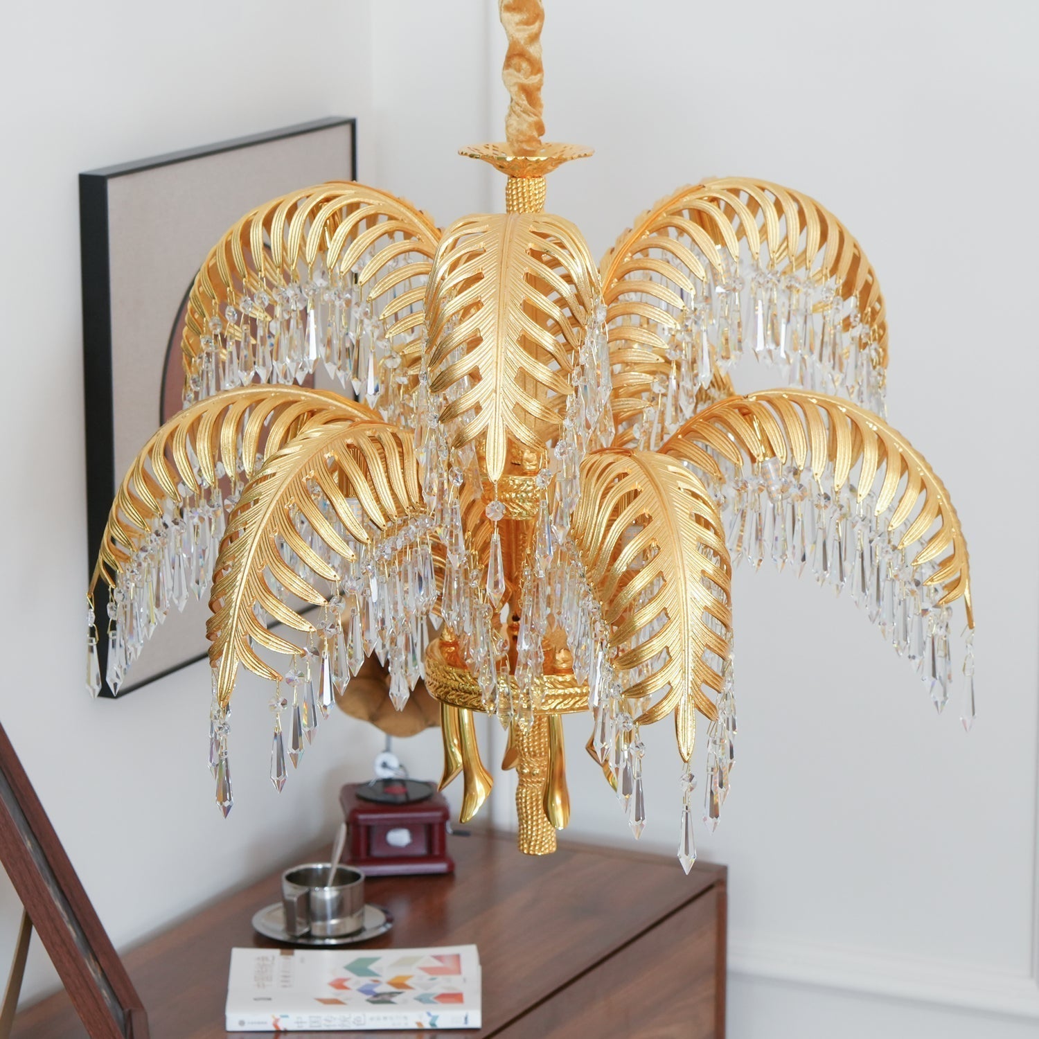Zenith Luxury Palm Leaf Brass Crystal Chandelier - Lamp Copper