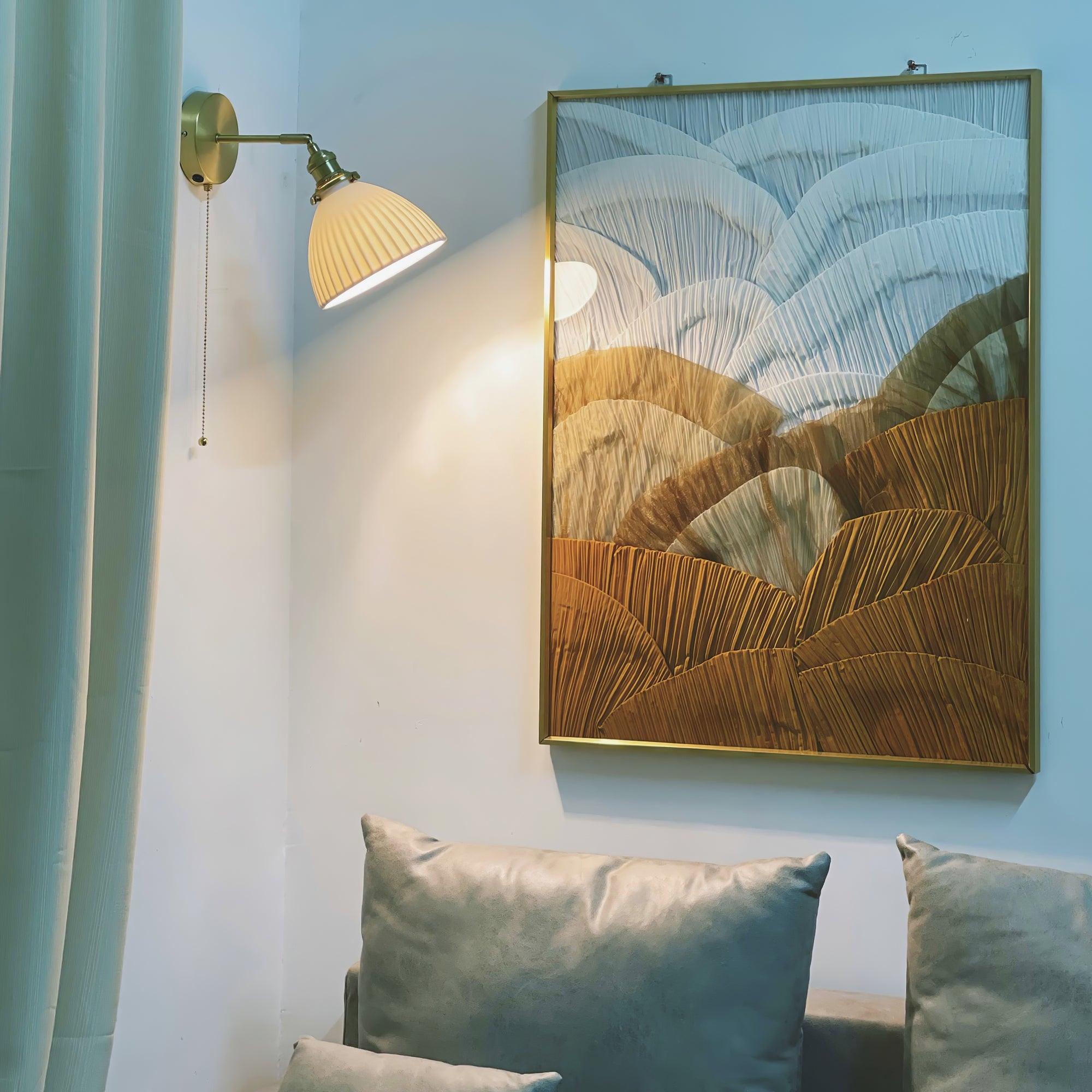 Brass Pleated Ceramic Wall Lamp - Letslighting