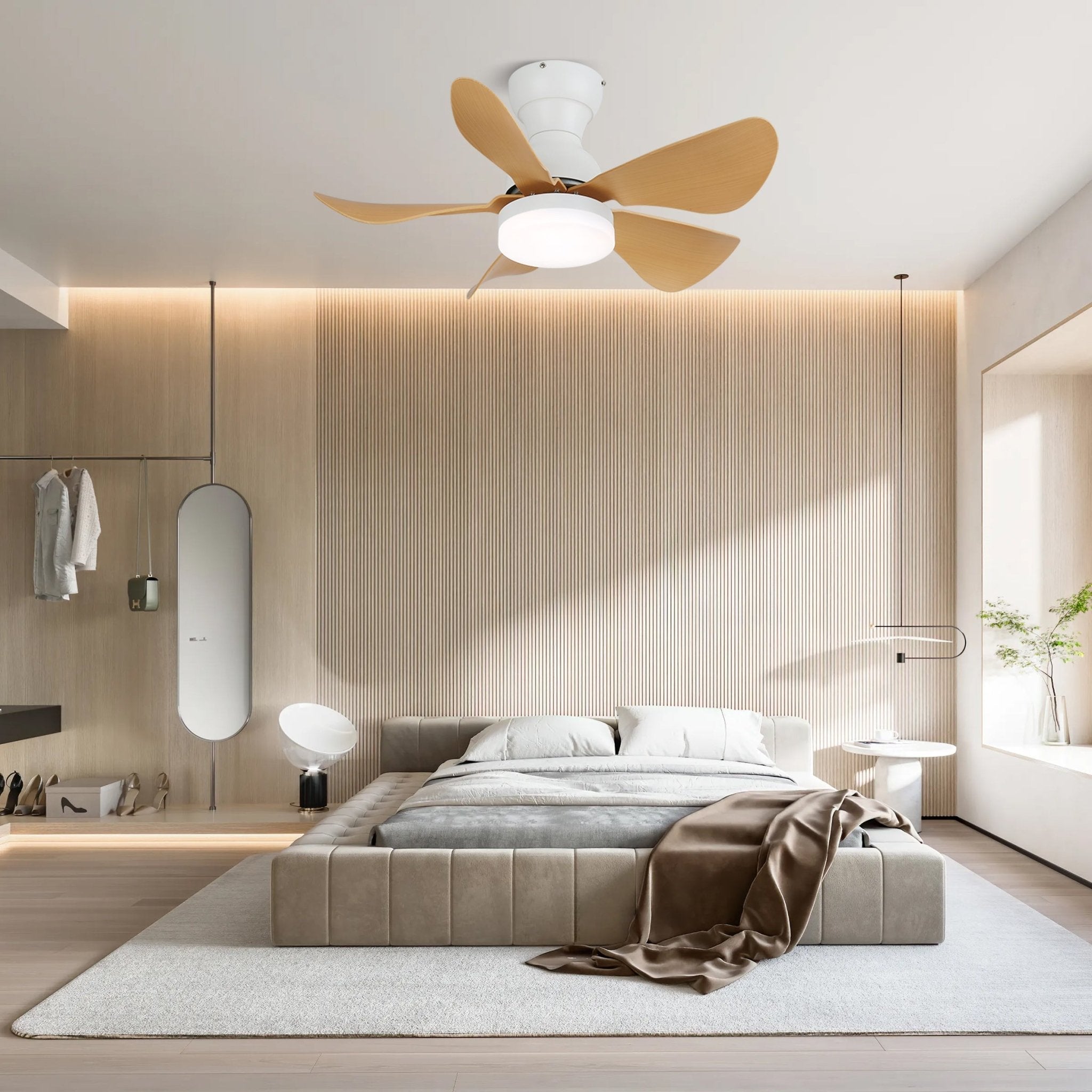 Lámpara Ventilador de Techo Callen de Madera, detalle de las aspas con veta de madera