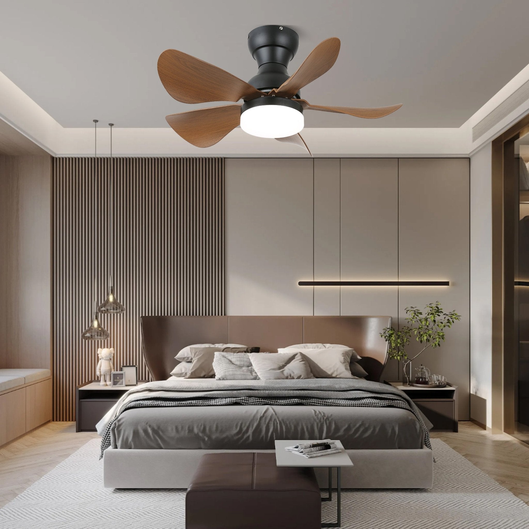 Lámpara Ventilador de Techo Callen de Madera, vista lateral