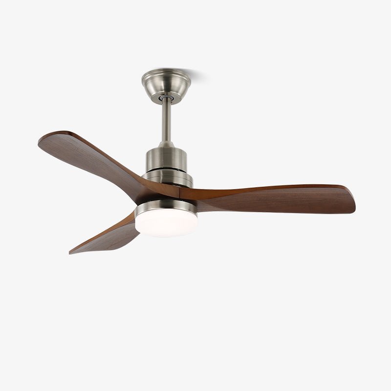 Ventilador de Techo Kaelen Moderno de Madera con Luz en un salón moderno