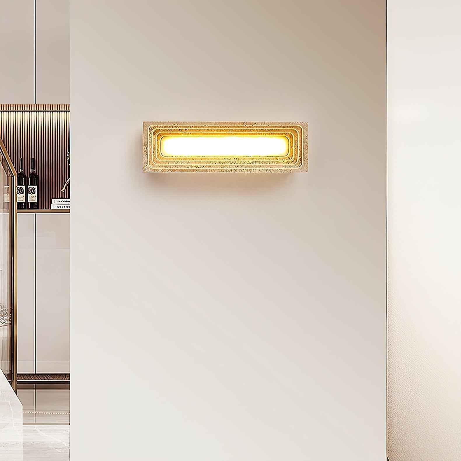 Siliq Modern Minimalist Beige Travertine Wall Lamp - Lamp Copper
