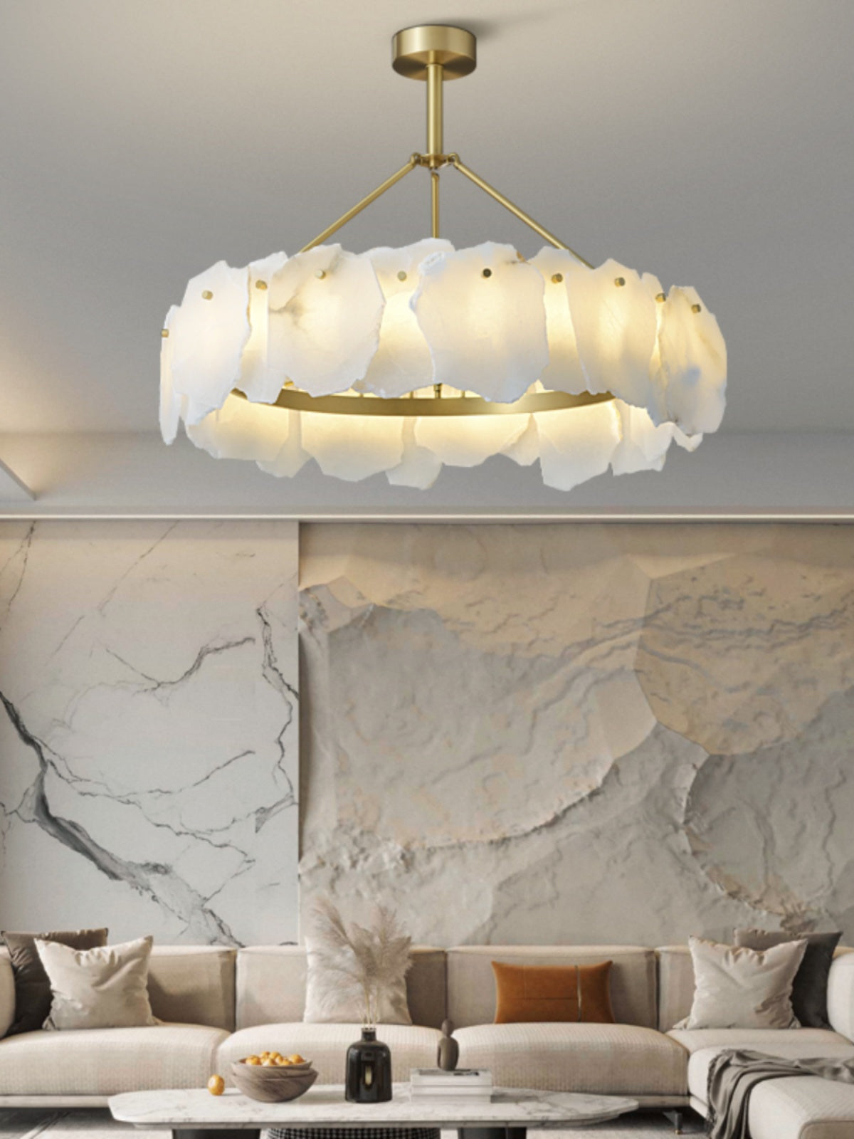 Cryon Postmodern Luxury Brass Alabaster Chandelier - Lamp Copper