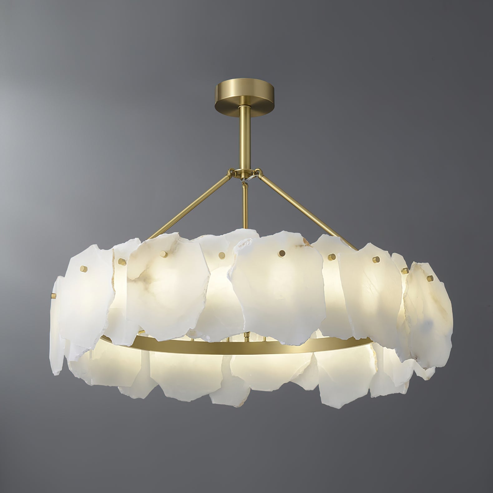 Cryon Postmodern Luxury Brass Alabaster Chandelier - Lamp Copper