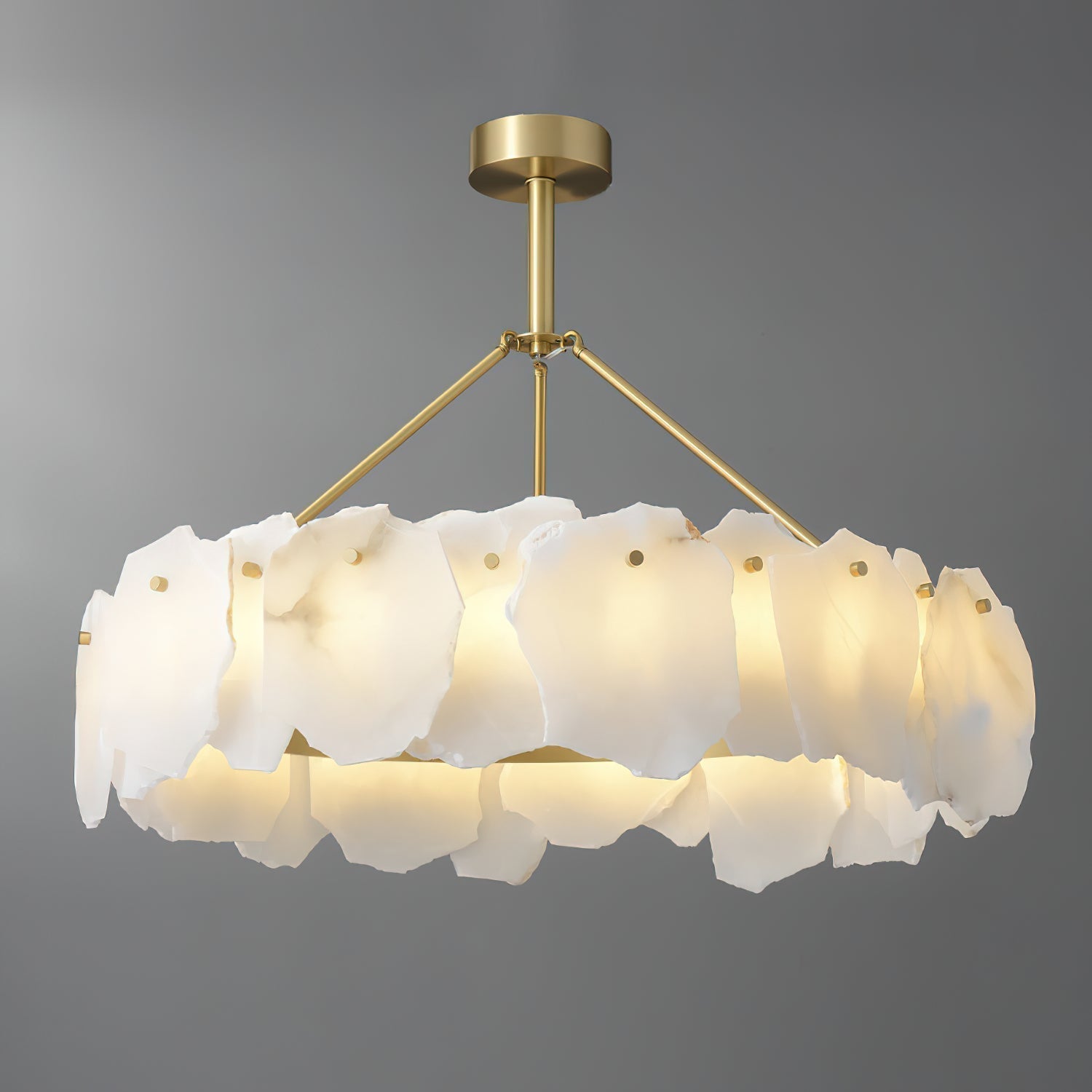 Cryon Postmodern Luxury Brass Alabaster Chandelier - Lamp Copper
