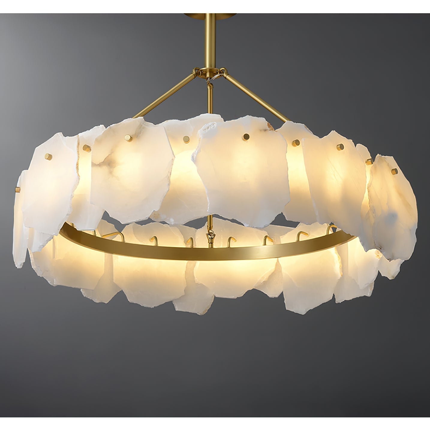 Cryon Postmodern Luxury Brass Alabaster Chandelier - Lamp Copper