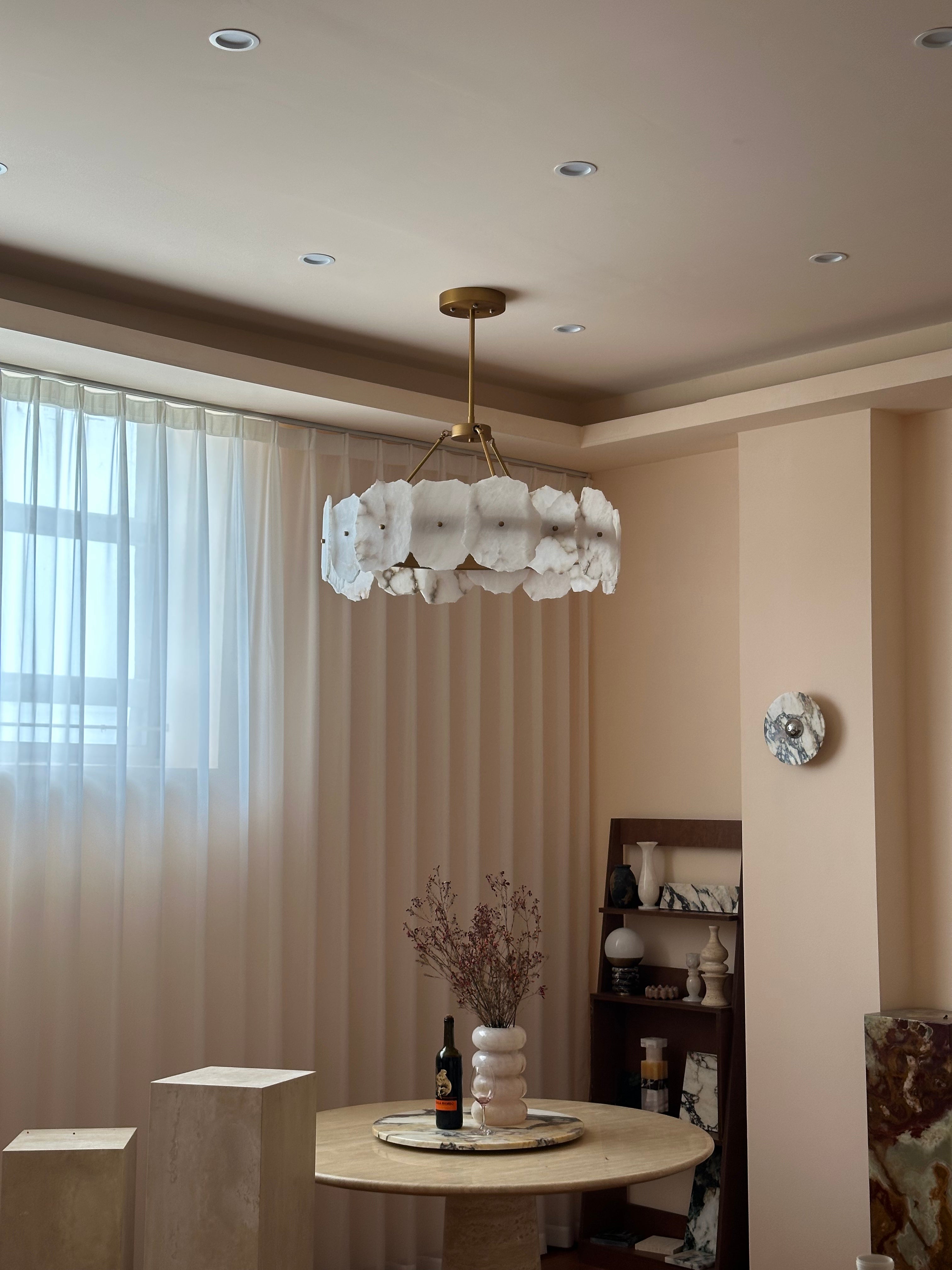 Cryon Postmodern Luxury Brass Alabaster Chandelier - Lamp Copper