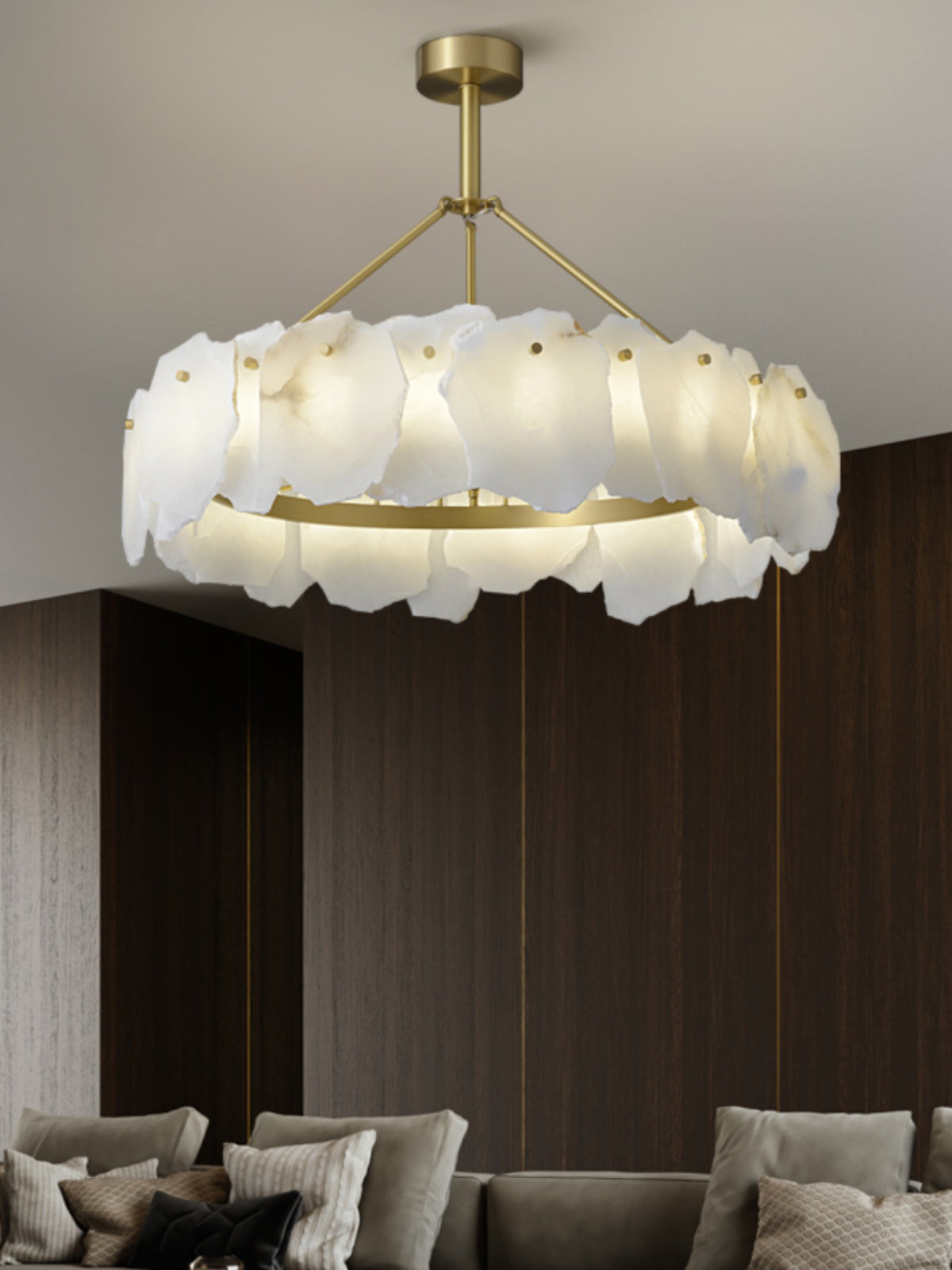 Cryon Postmodern Luxury Brass Alabaster Chandelier - Lamp Copper