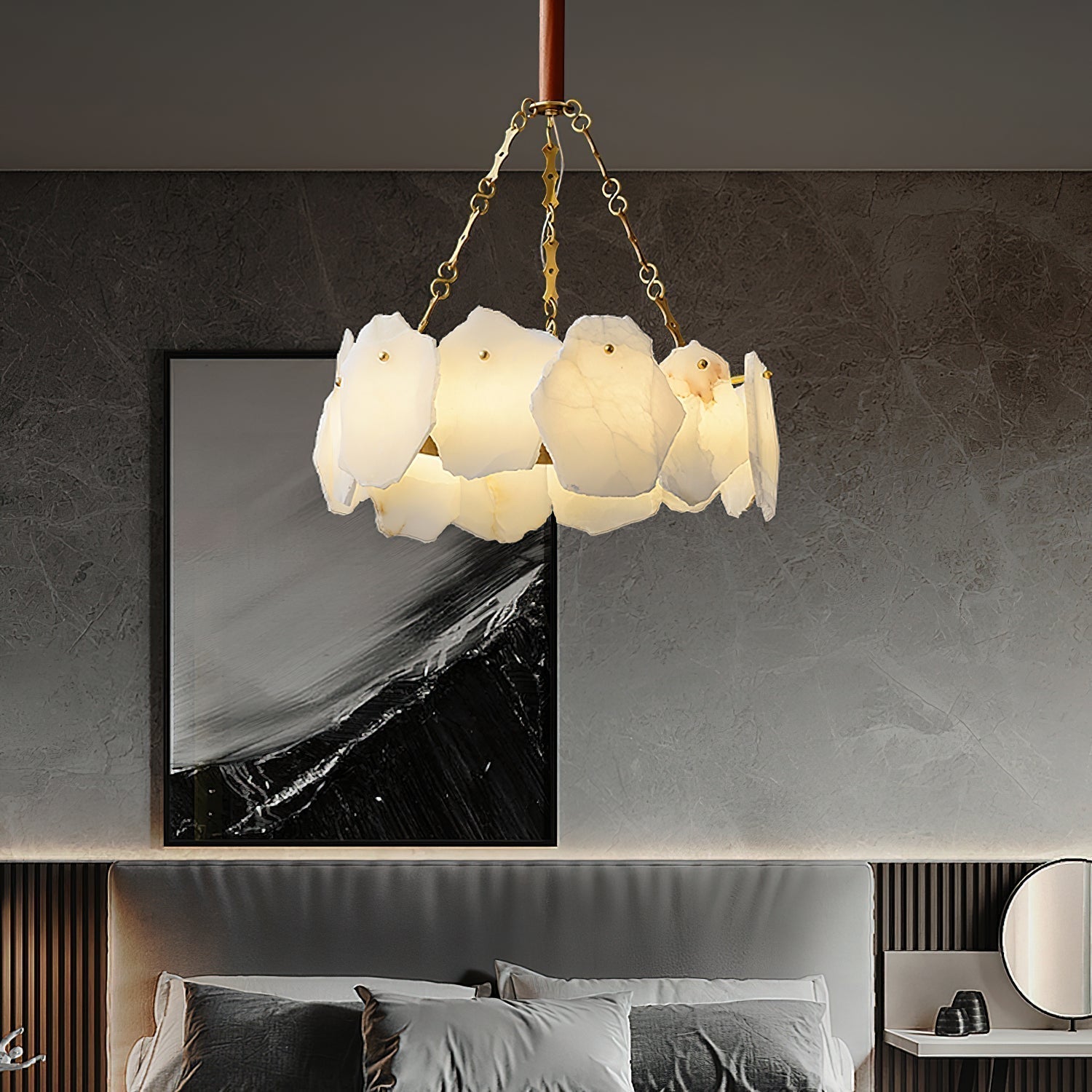 Alora Postmodern Luxury Round Brass Marble Chandelier - Lamp Copper