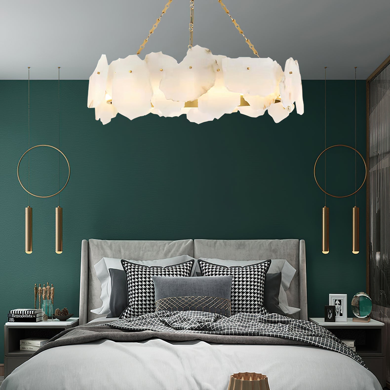 Alora Postmodern Luxury Round Brass Marble Chandelier - Lamp Copper