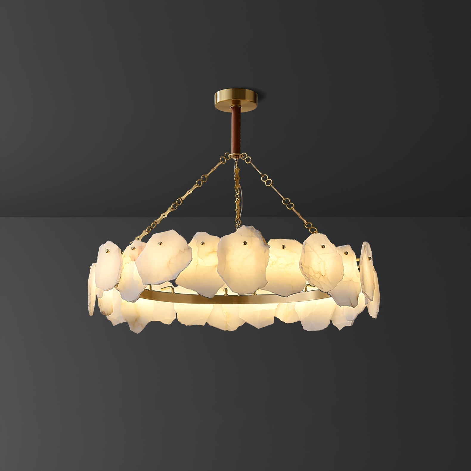 Alora Postmodern Luxury Round Brass Marble Chandelier - Lamp Copper