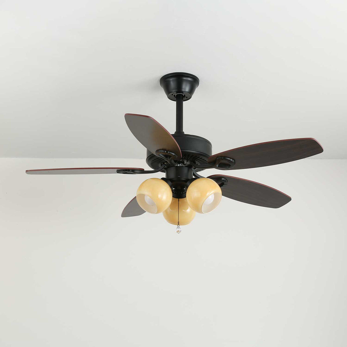 Ventilador de Techo Calviera Vintage de Madera y Cristal con Luz con pantalla ámbar
