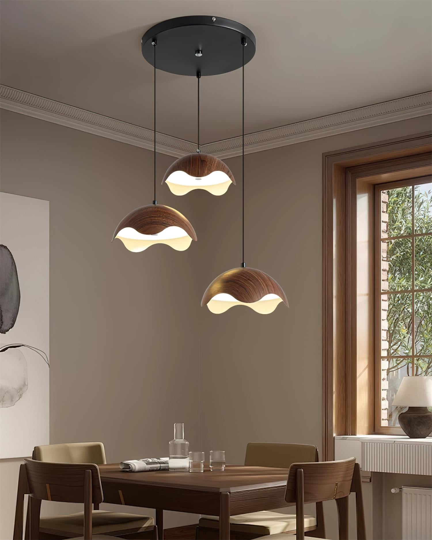 Pendant Lamp Wood-Grain Metal Shade Wave Ambient Minimalist - Letslighting