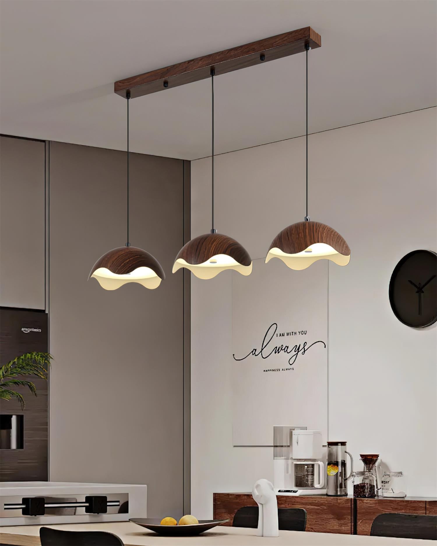 Pendant Lamp Wood-Grain Metal Shade Wave Ambient Minimalist - Letslighting