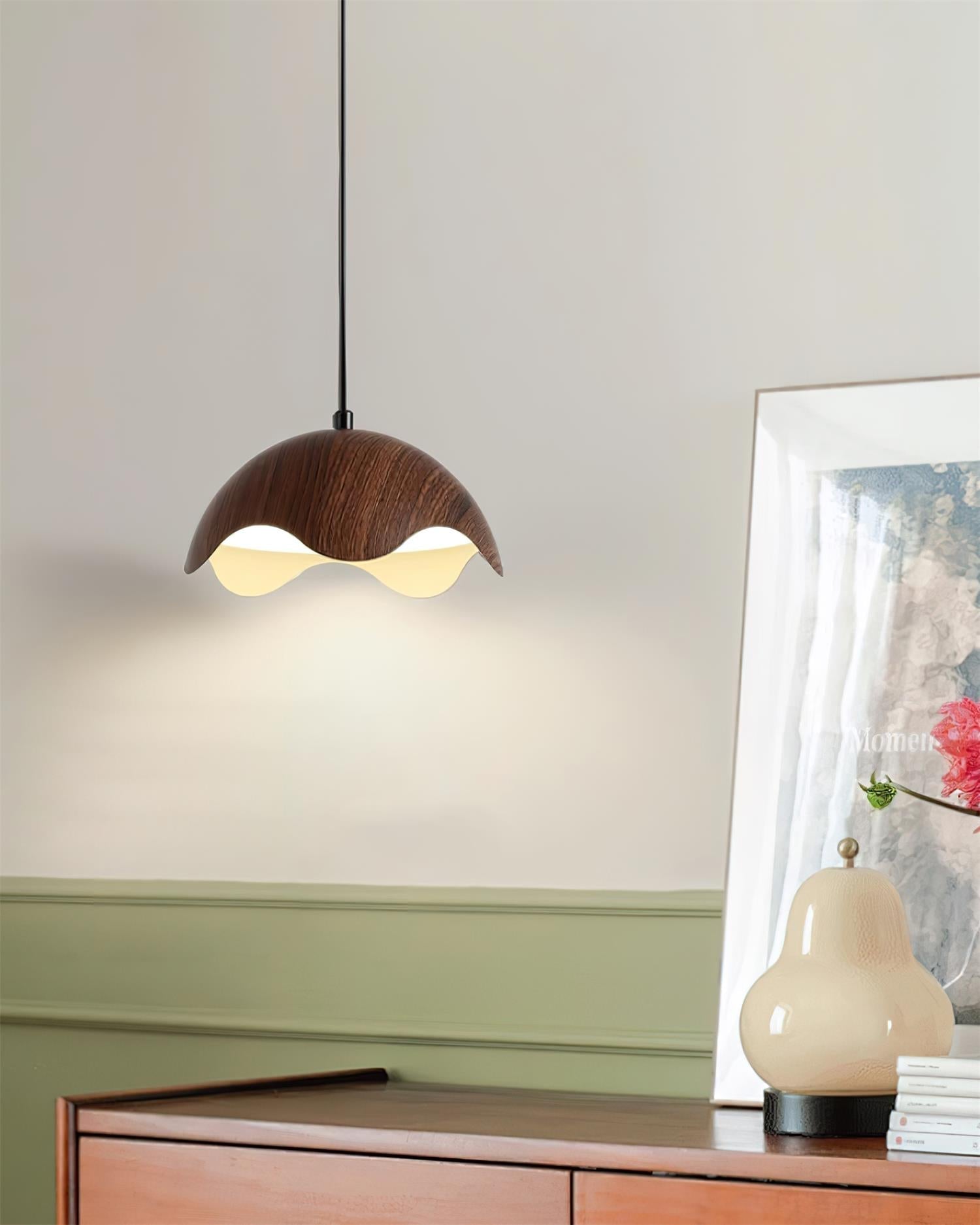 Pendant Lamp Wood-Grain Metal Shade Wave Ambient Minimalist - Letslighting