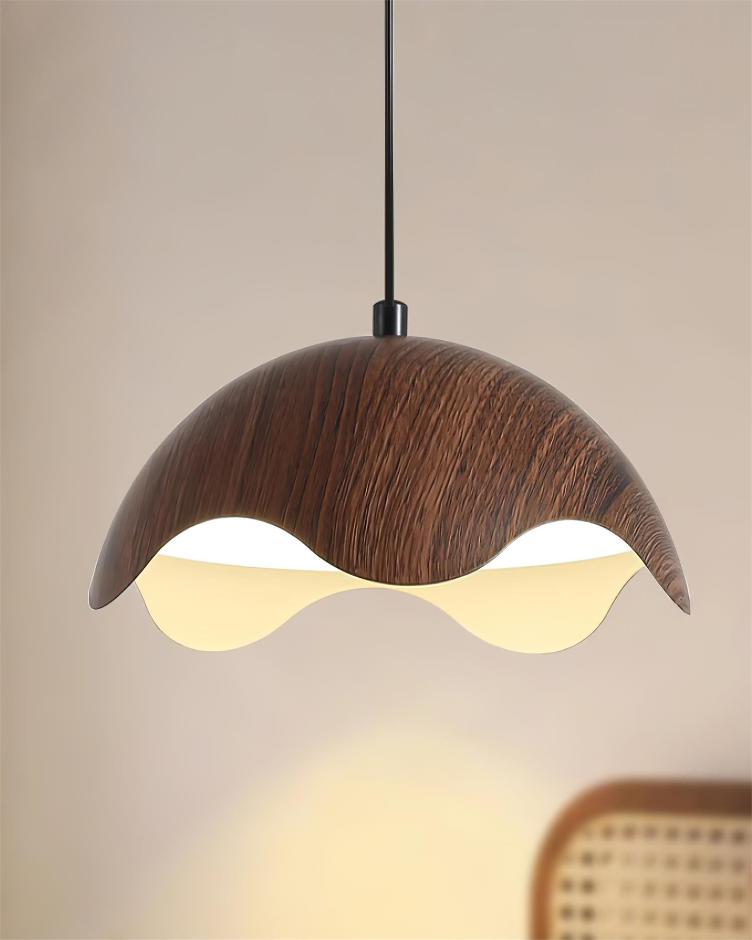 Pendant Lamp Wood-Grain Metal Shade Wave Ambient Minimalist - Letslighting