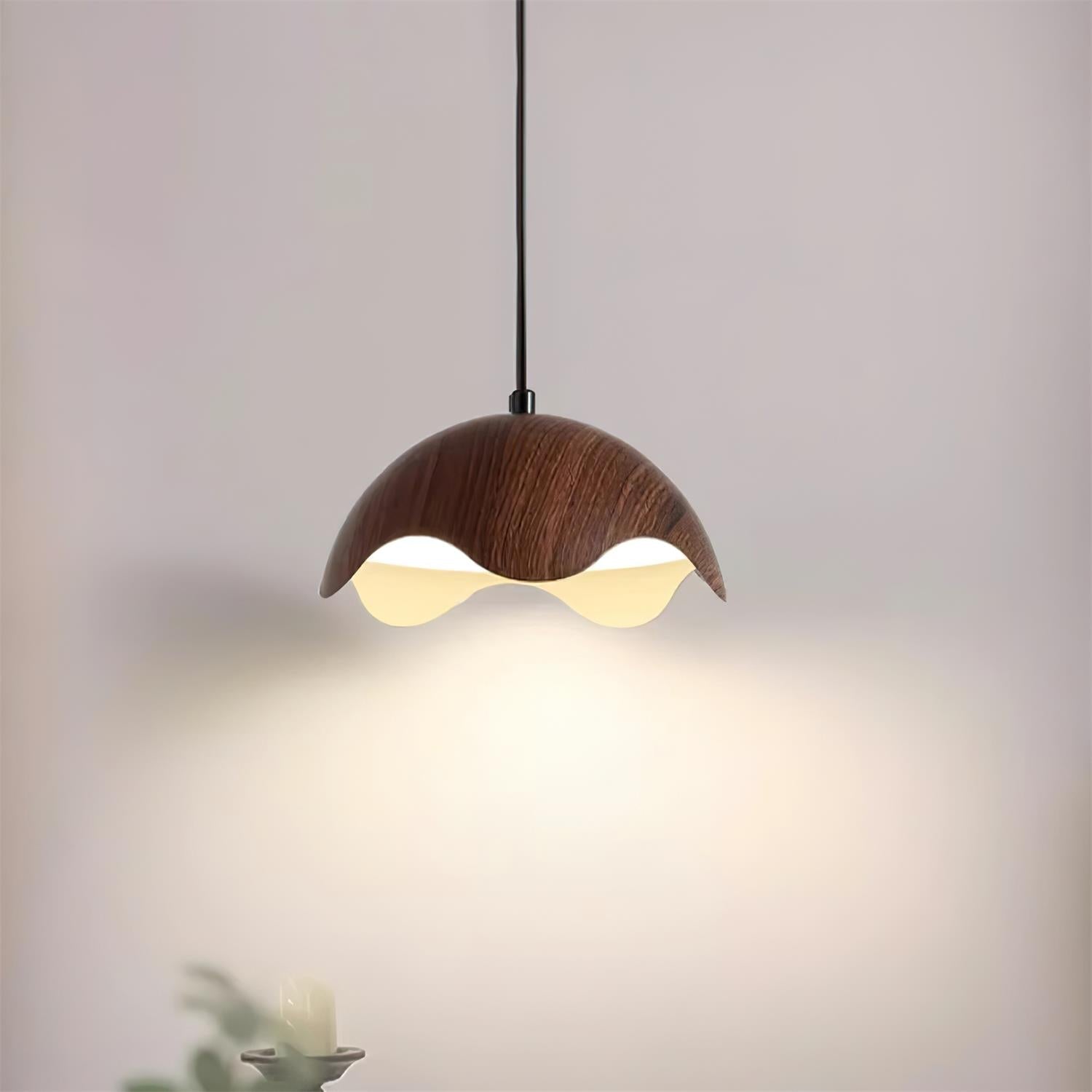 Pendant Lamp Wood-Grain Metal Shade Wave Ambient Minimalist - Letslighting
