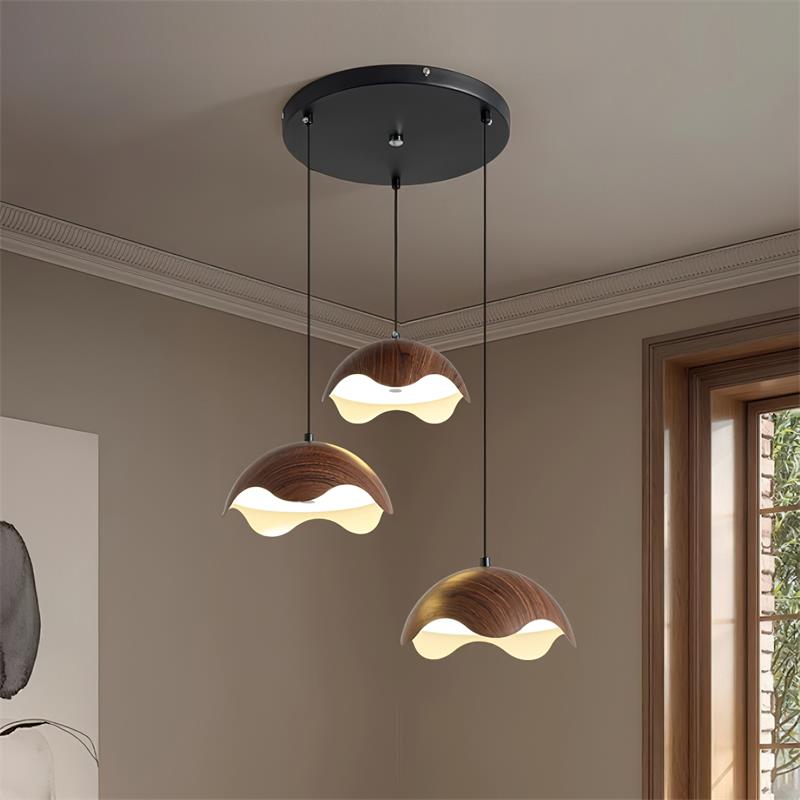 Pendant Lamp Wood-Grain Metal Shade Wave Ambient Minimalist - Letslighting
