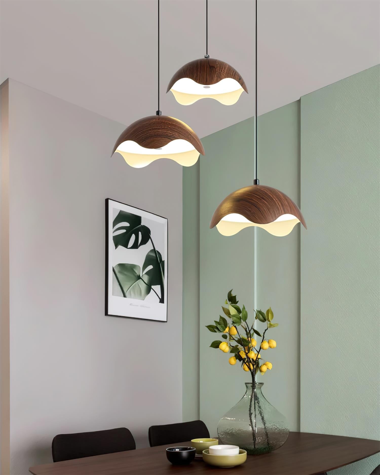 Pendant Lamp Wood-Grain Metal Shade Wave Ambient Minimalist - Letslighting