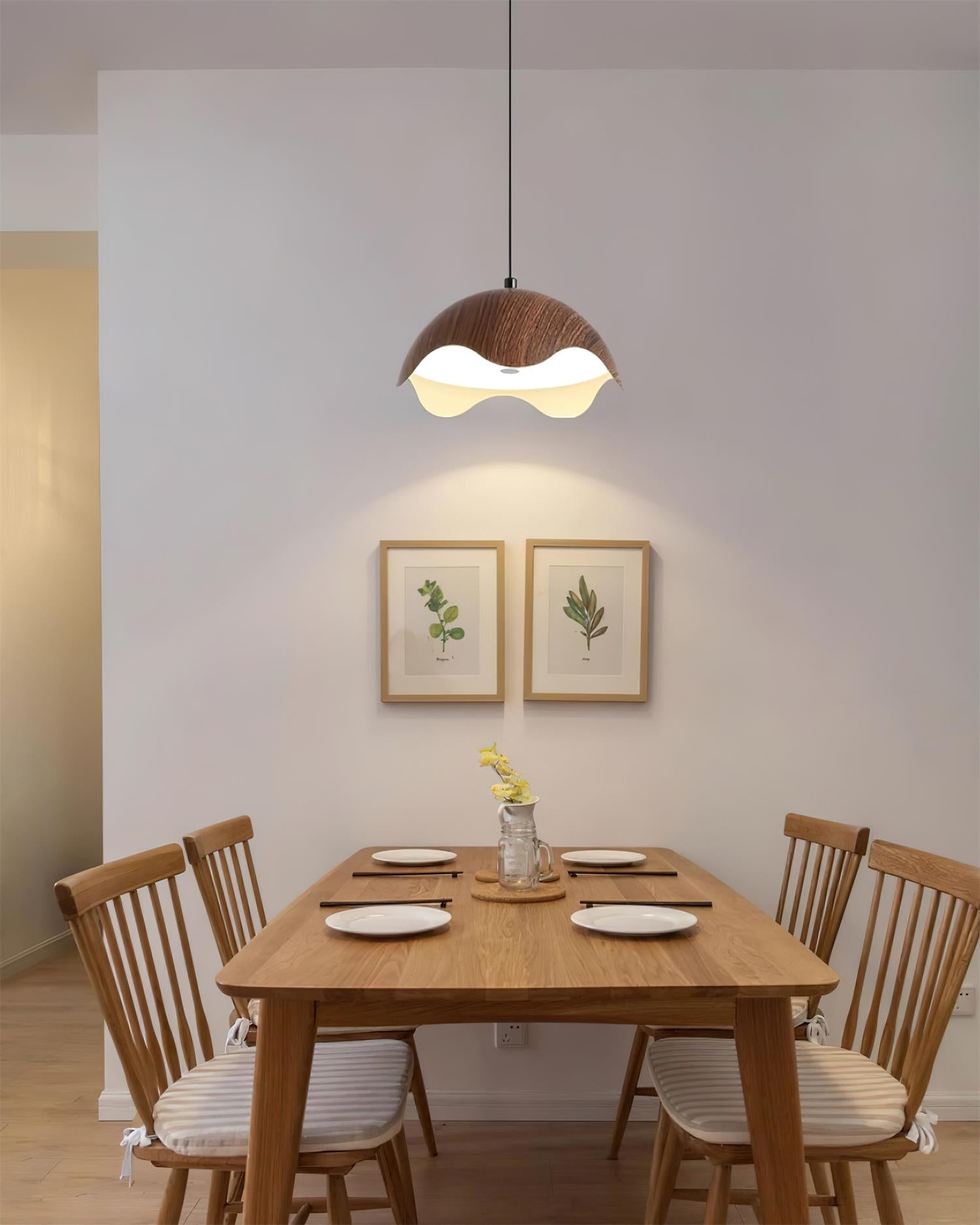 Pendant Lamp Wood-Grain Metal Shade Wave Ambient Minimalist - Letslighting