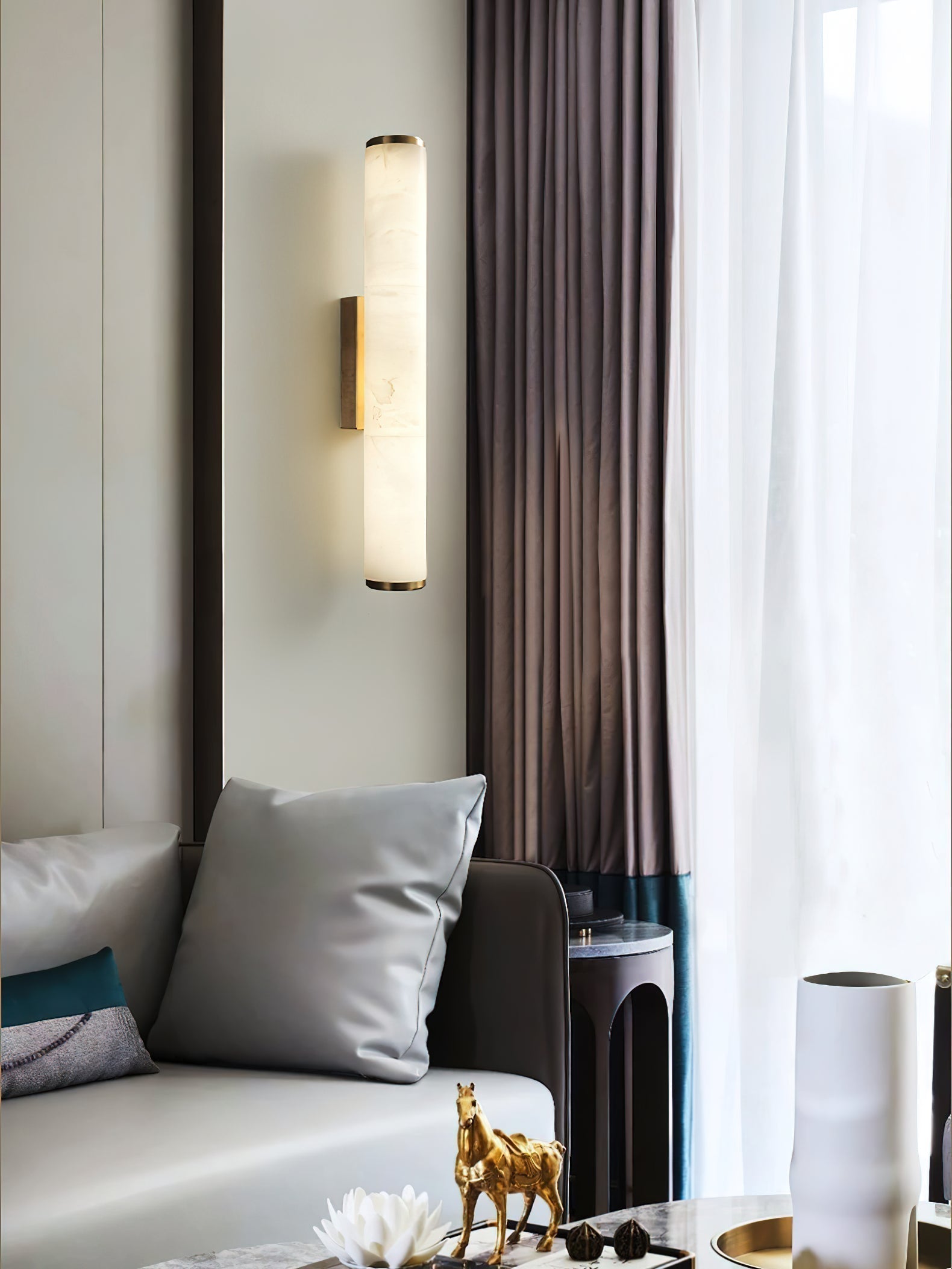 Arcus Modern Minimalist Elegance Brass Alabaster Sconce Wall Lamp - Lamp Copper