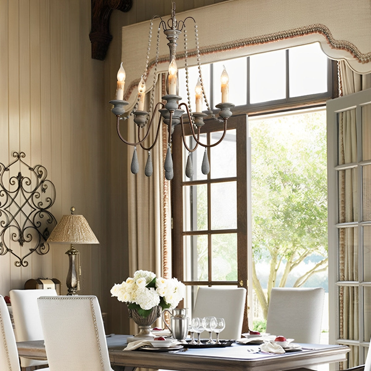 Rive Style Postmodern Luxury Beaded Wooden Metal Chandelier - Lamp Copper