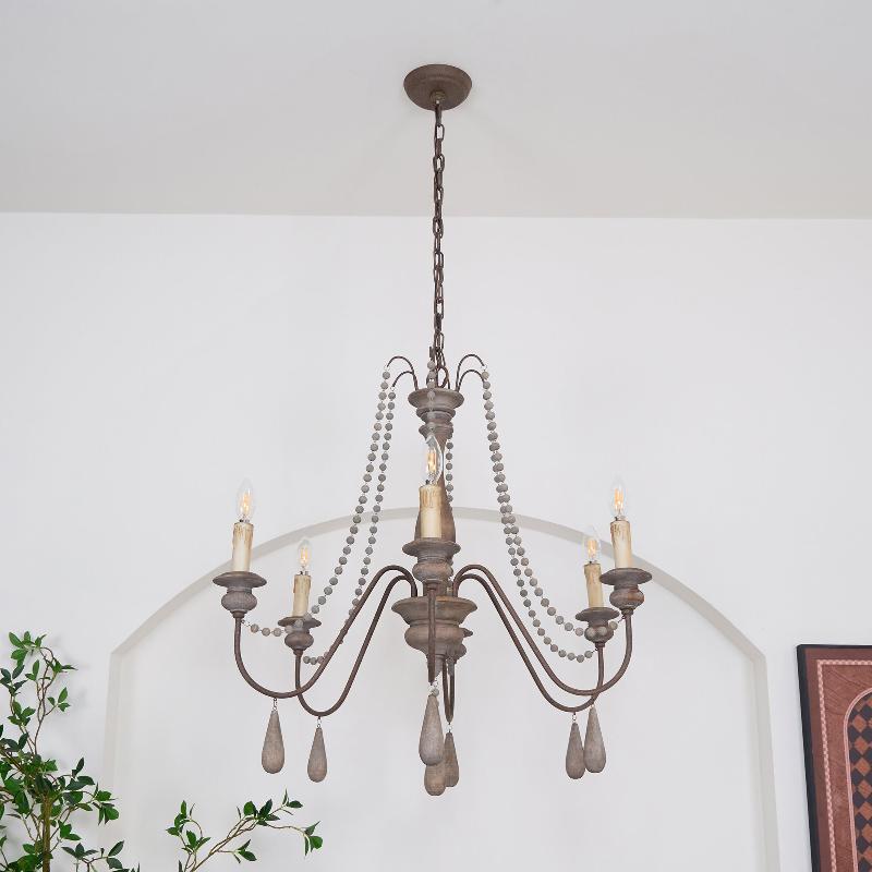Rive Style Postmodern Luxury Beaded Wooden Metal Chandelier - Lamp Copper