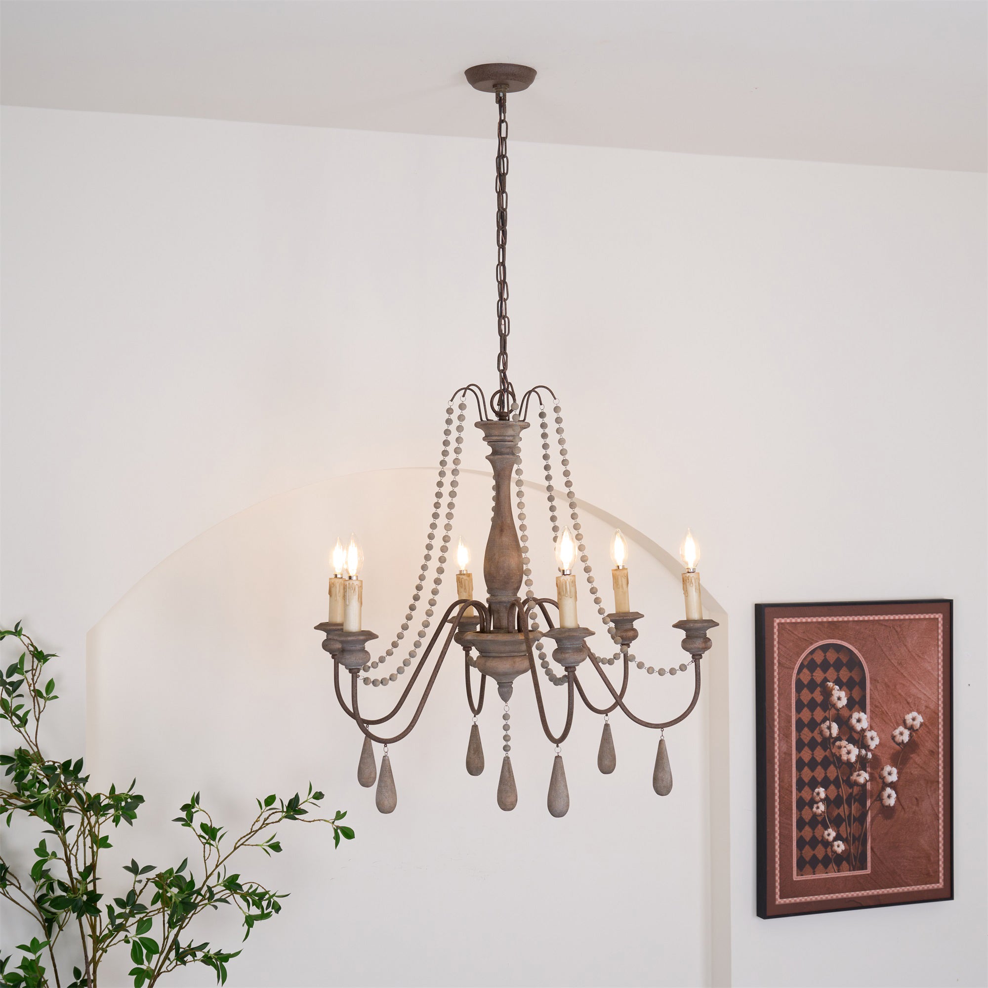 Rive Style Postmodern Luxury Beaded Wooden Metal Chandelier - Lamp Copper