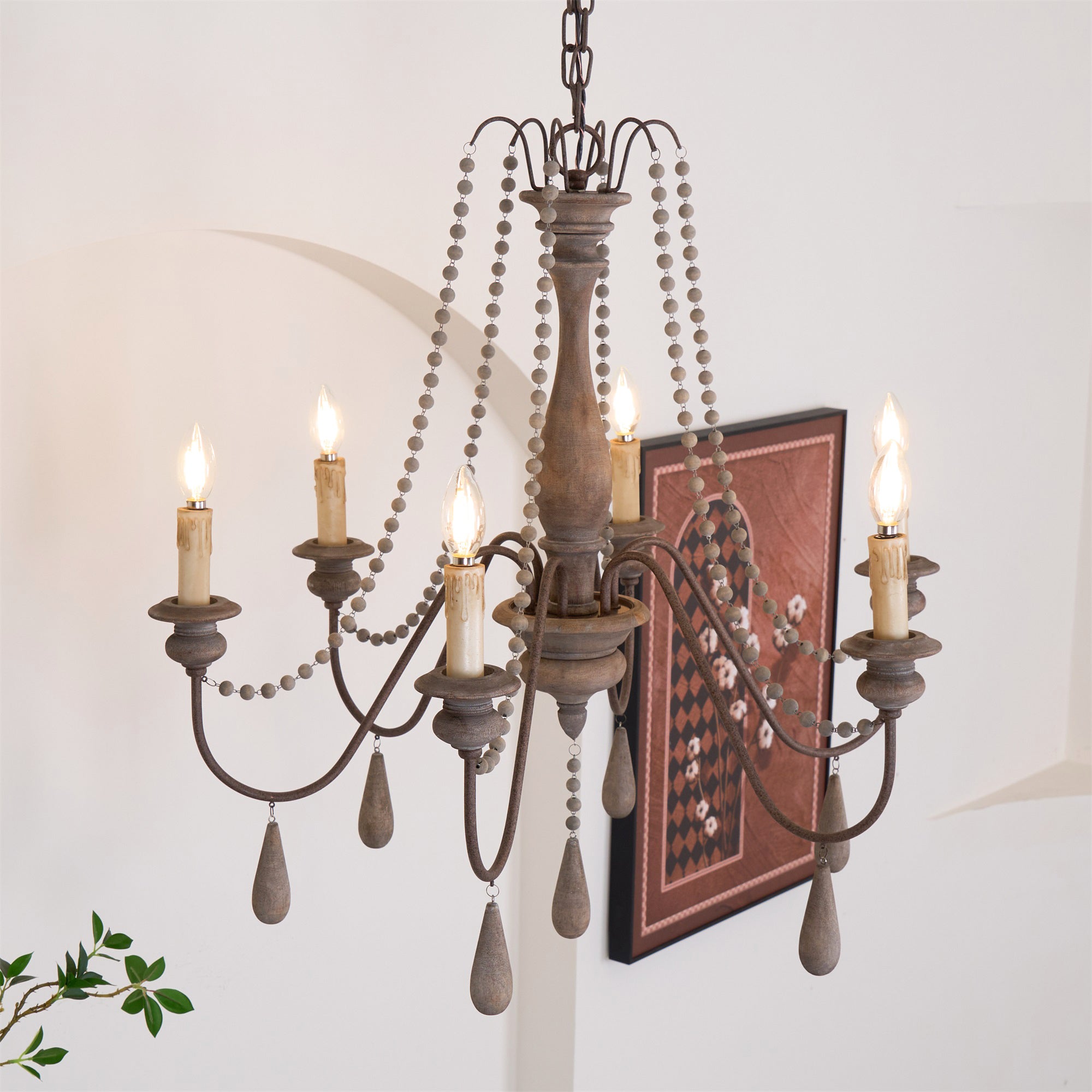 Rive Style Postmodern Luxury Beaded Wooden Metal Chandelier - Lamp Copper