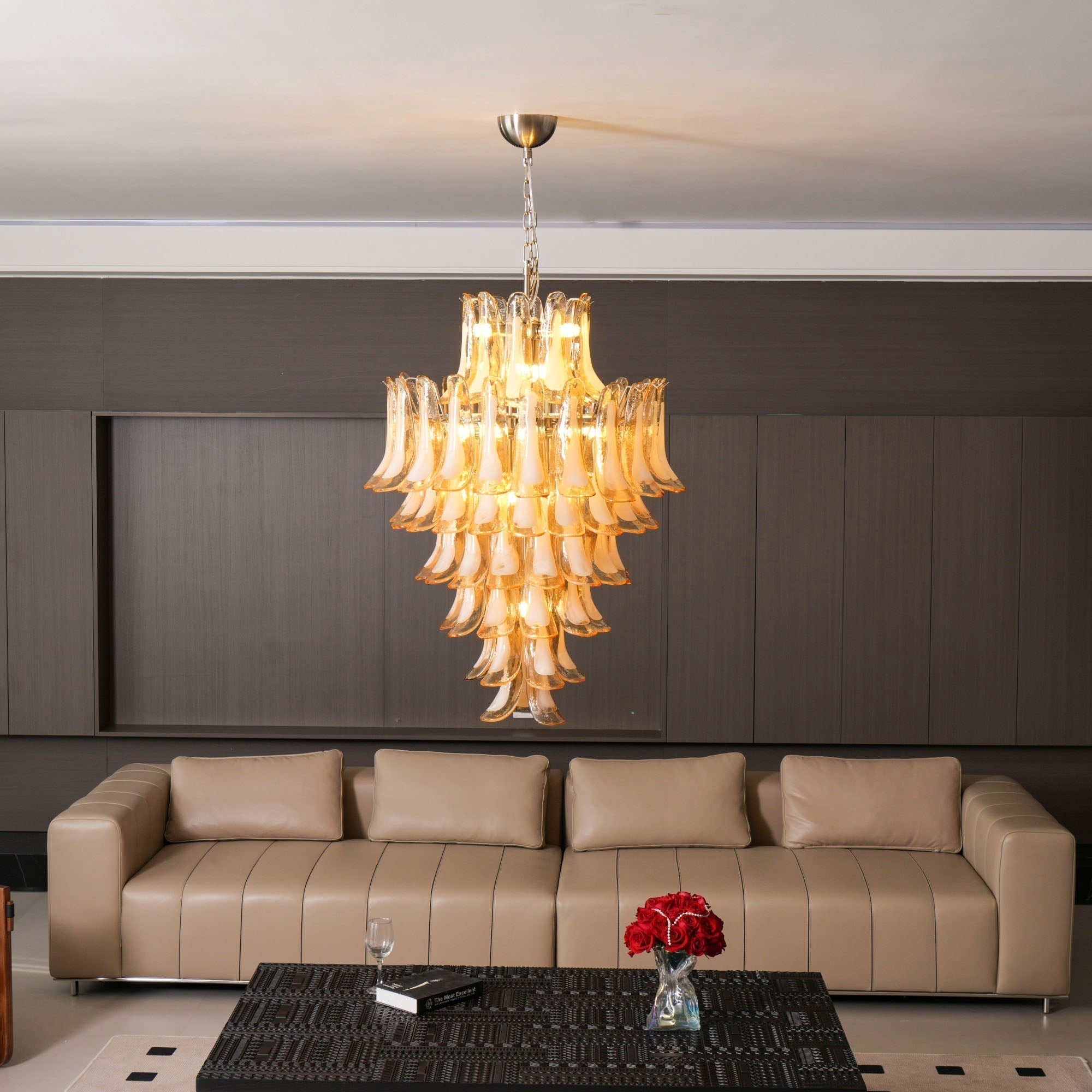 Zinc Postmodern Luxury Petal Glass Metal Chandelier - Lamp Copper