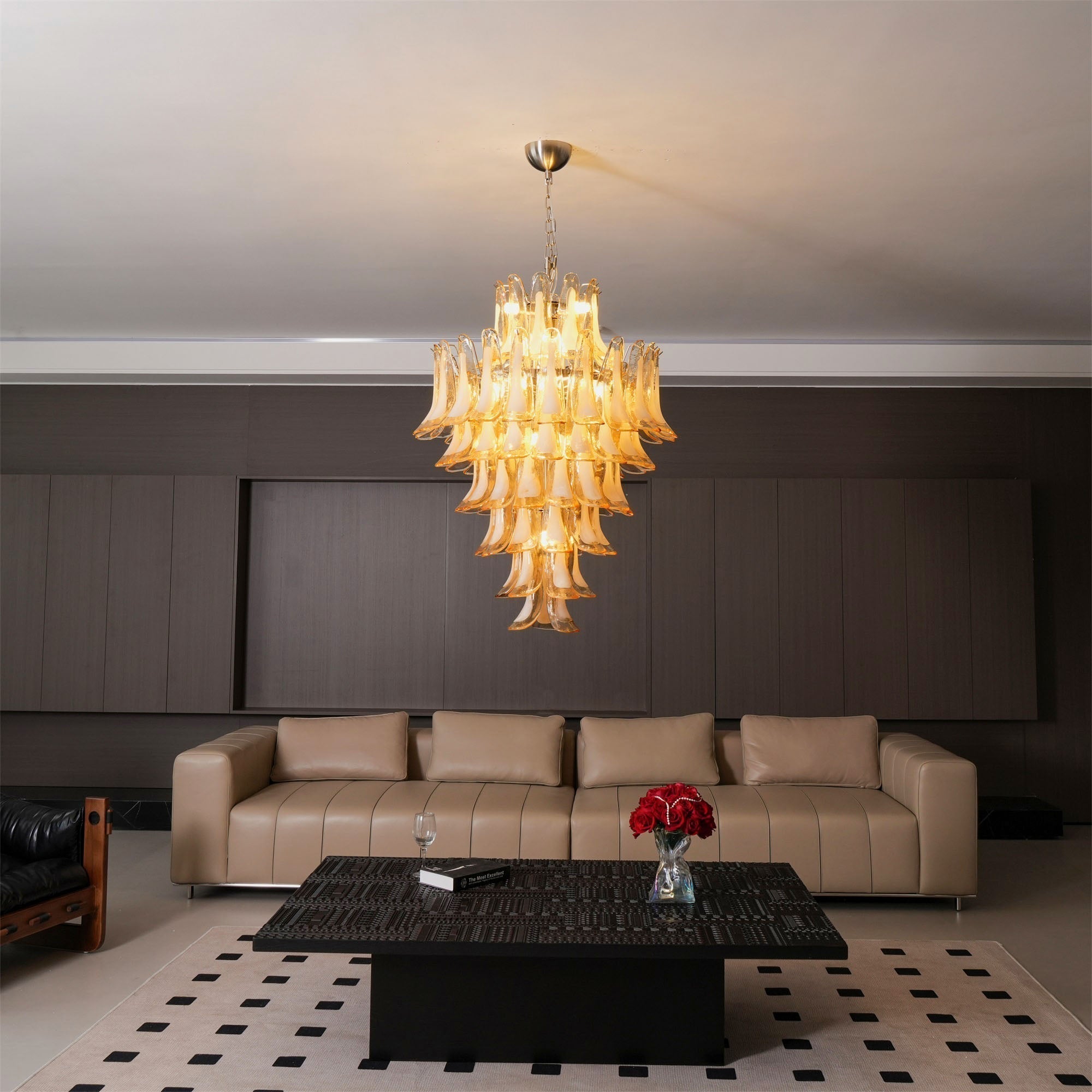 Zinc Postmodern Luxury Petal Glass Metal Chandelier - Lamp Copper