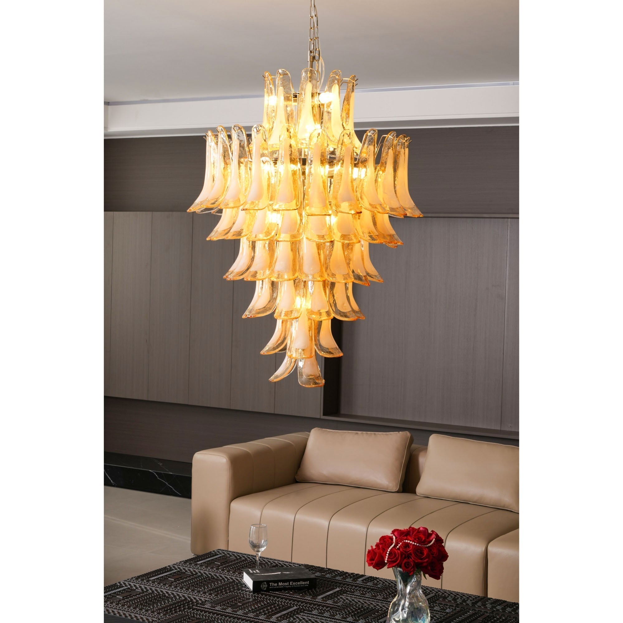 Zinc Postmodern Luxury Petal Glass Metal Chandelier - Lamp Copper