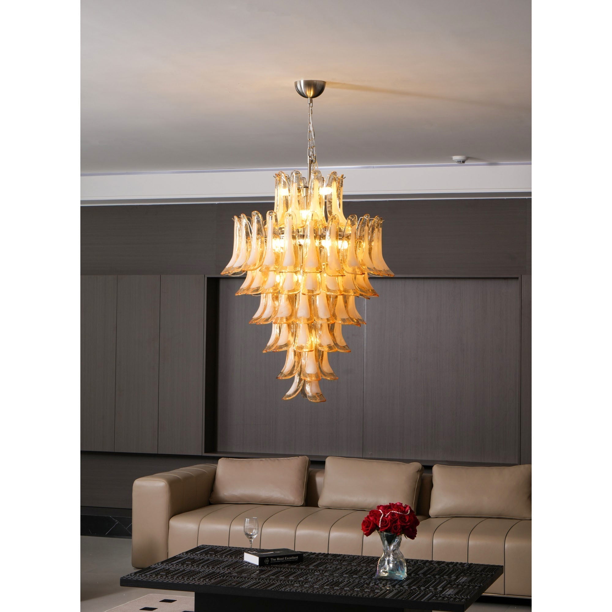 Zinc Postmodern Luxury Petal Glass Metal Chandelier - Lamp Copper