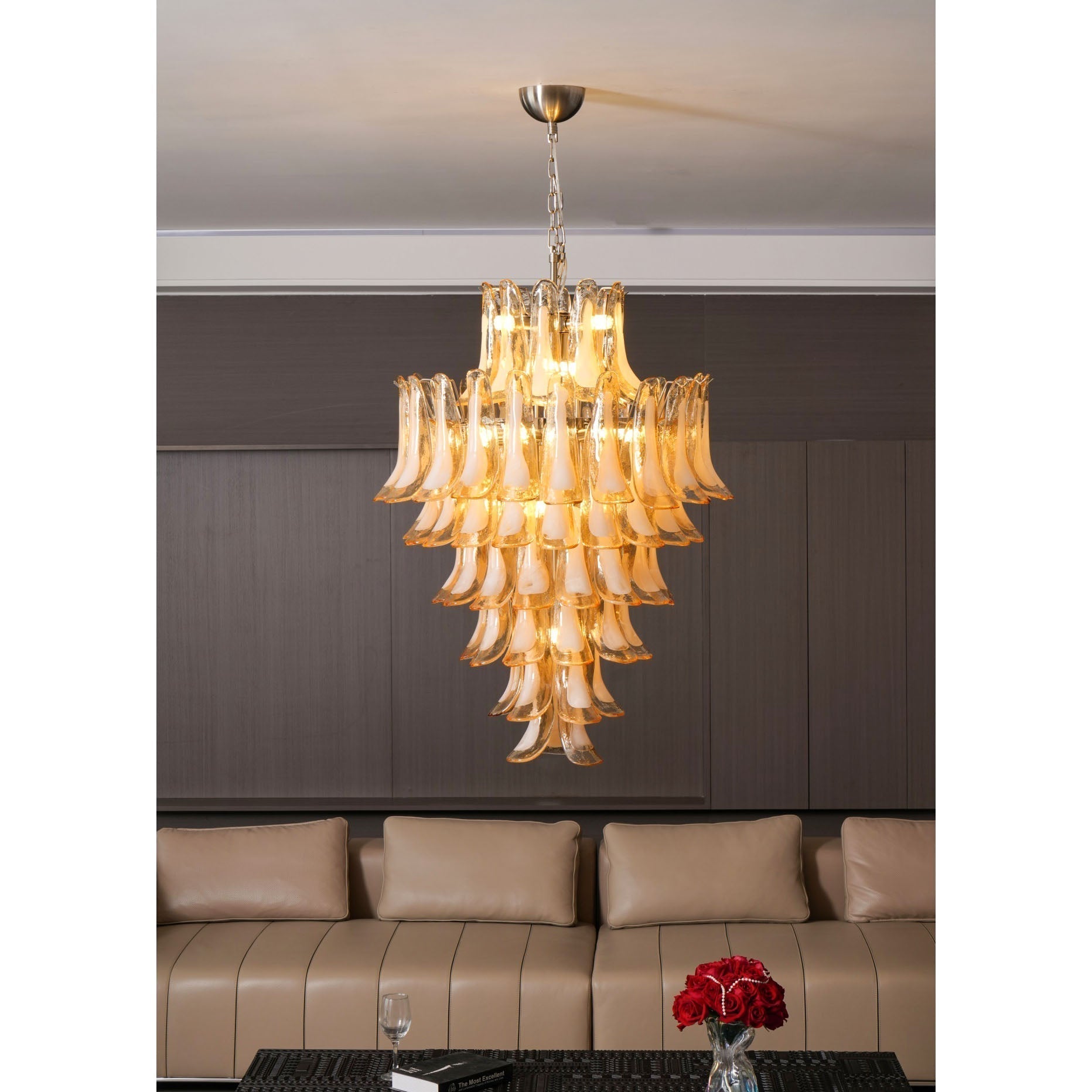 Zinc Postmodern Luxury Petal Glass Metal Chandelier - Lamp Copper