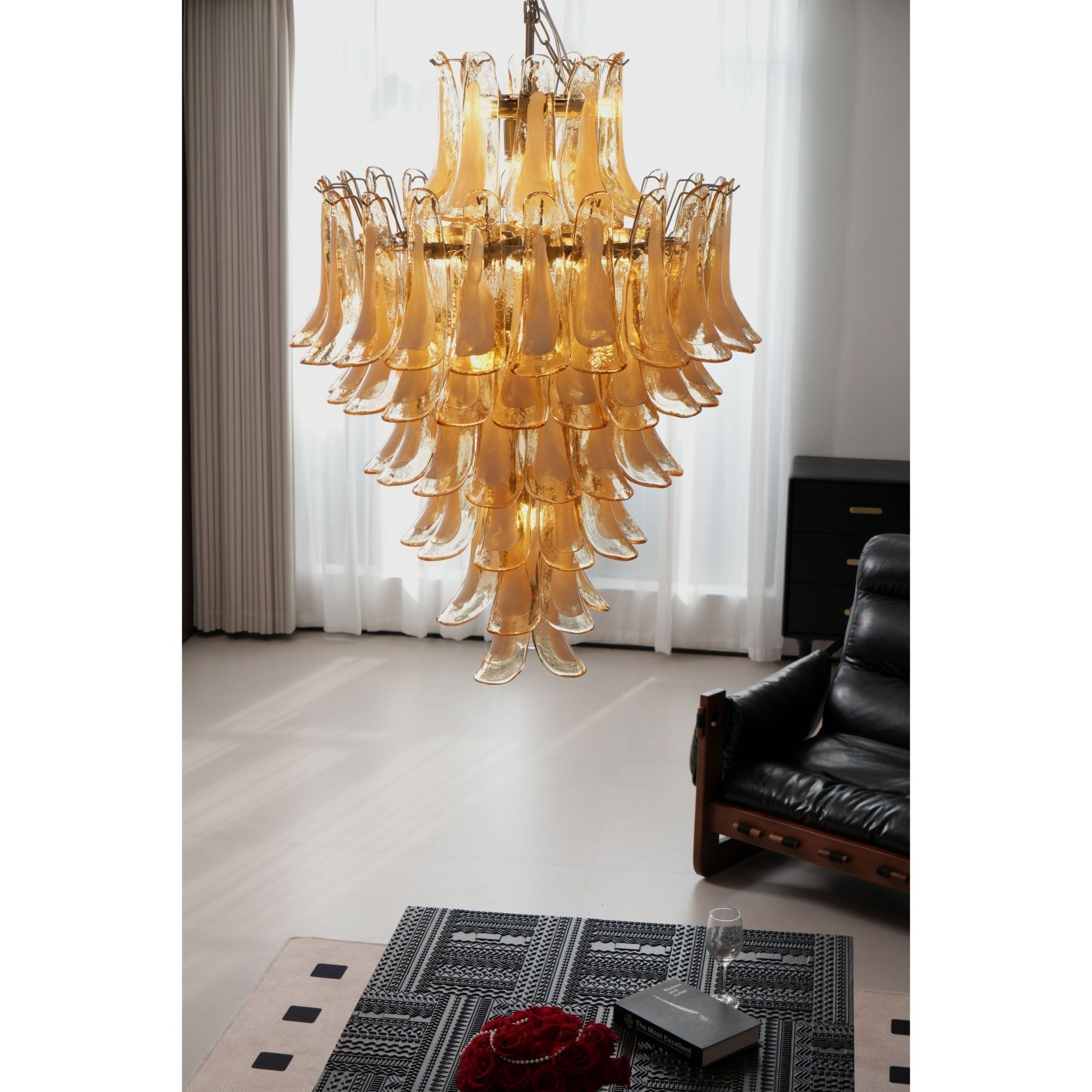 Zinc Postmodern Luxury Petal Glass Metal Chandelier - Lamp Copper