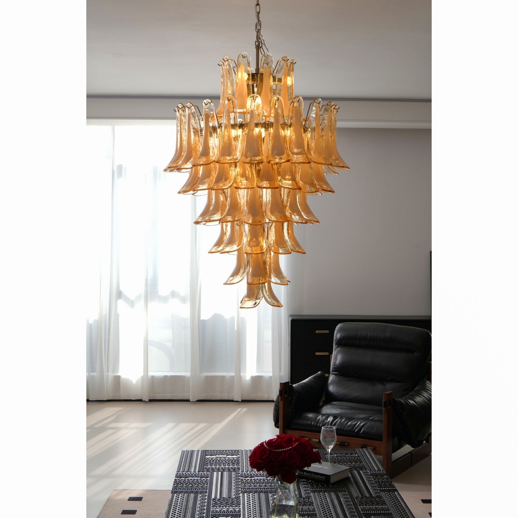 Zinc Postmodern Luxury Petal Glass Metal Chandelier - Lamp Copper