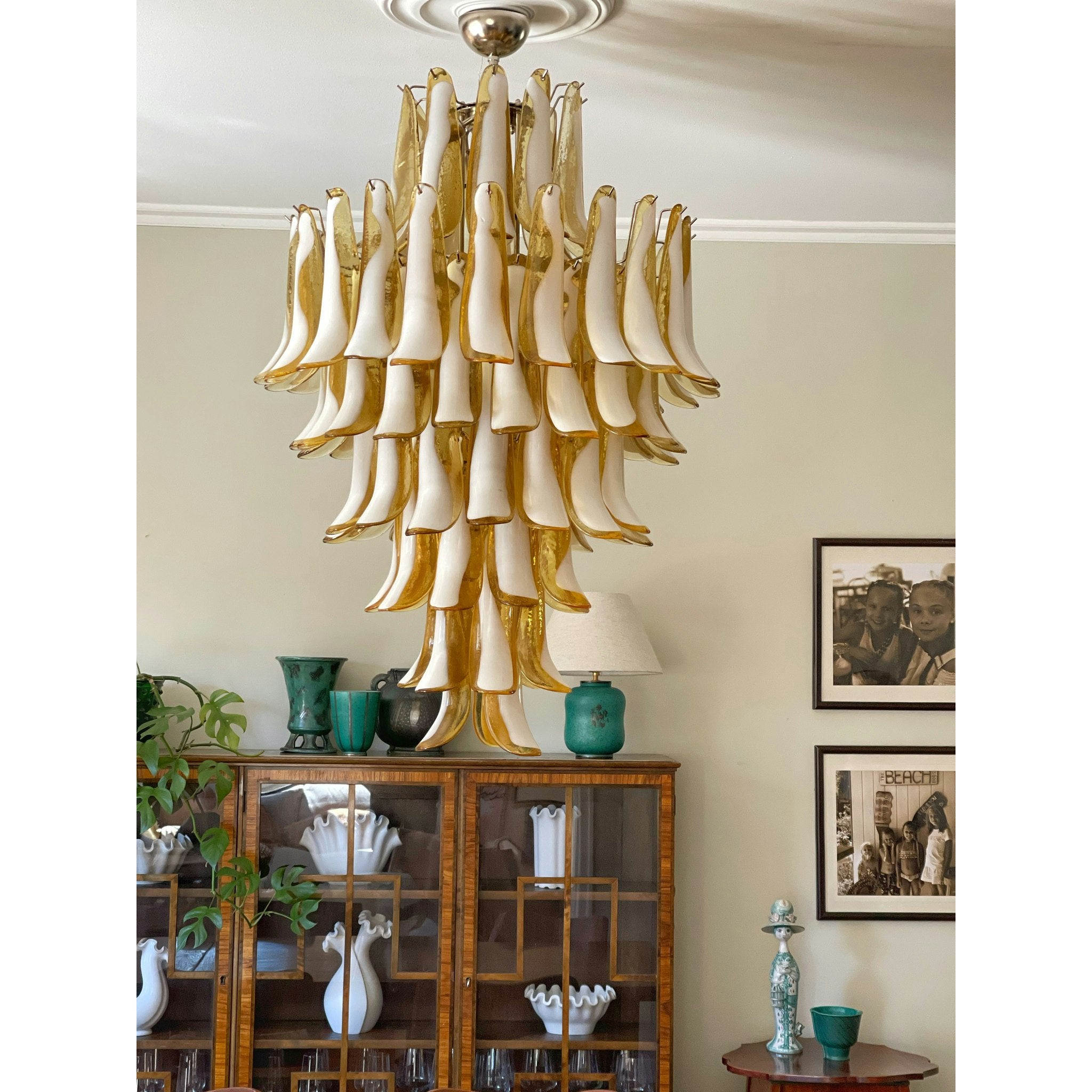 Zinc Postmodern Luxury Petal Glass Metal Chandelier - Lamp Copper